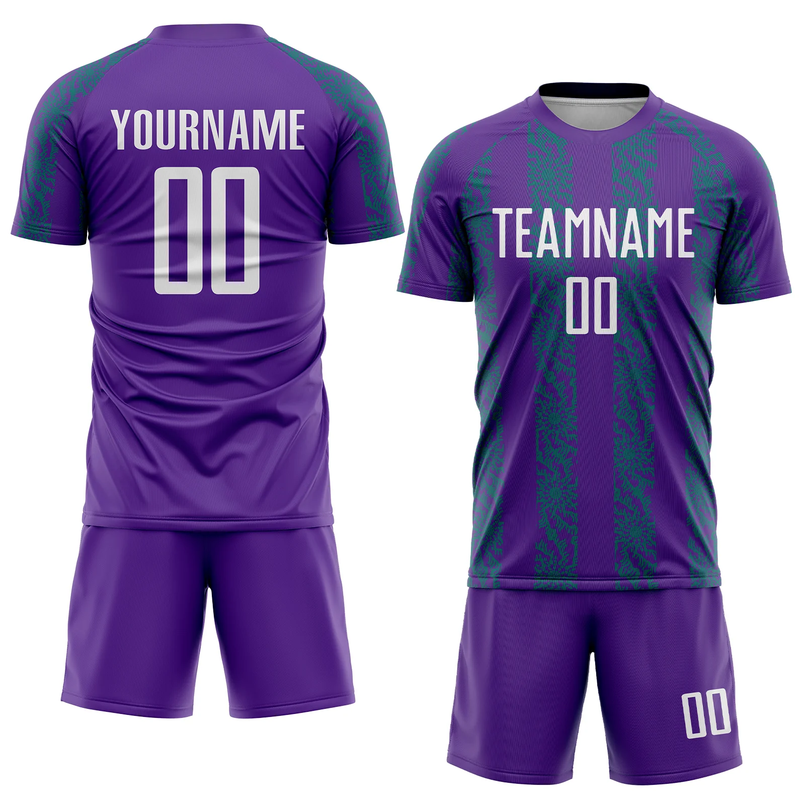 Custom Purple White-Teal Abstract Shape Sublimation Soccer Uniform Jersey - Image 2