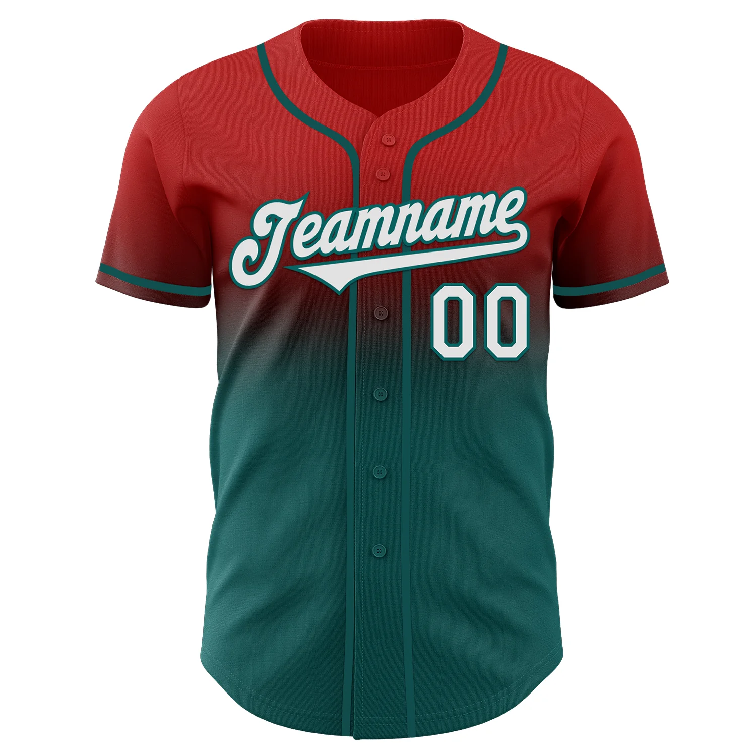 Custom Red White-Teal Authentic Fade Fashion Baseball Jersey - Image 2