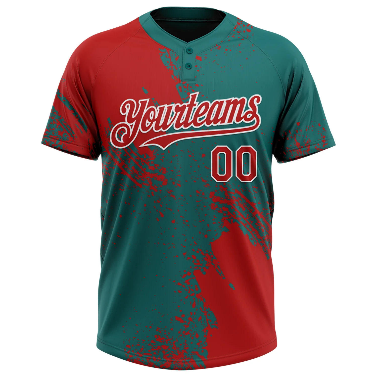 Custom Red Teal-White 3D Pattern Abstract Brush Stroke Two-Button Unisex Softball Jersey - Image 2