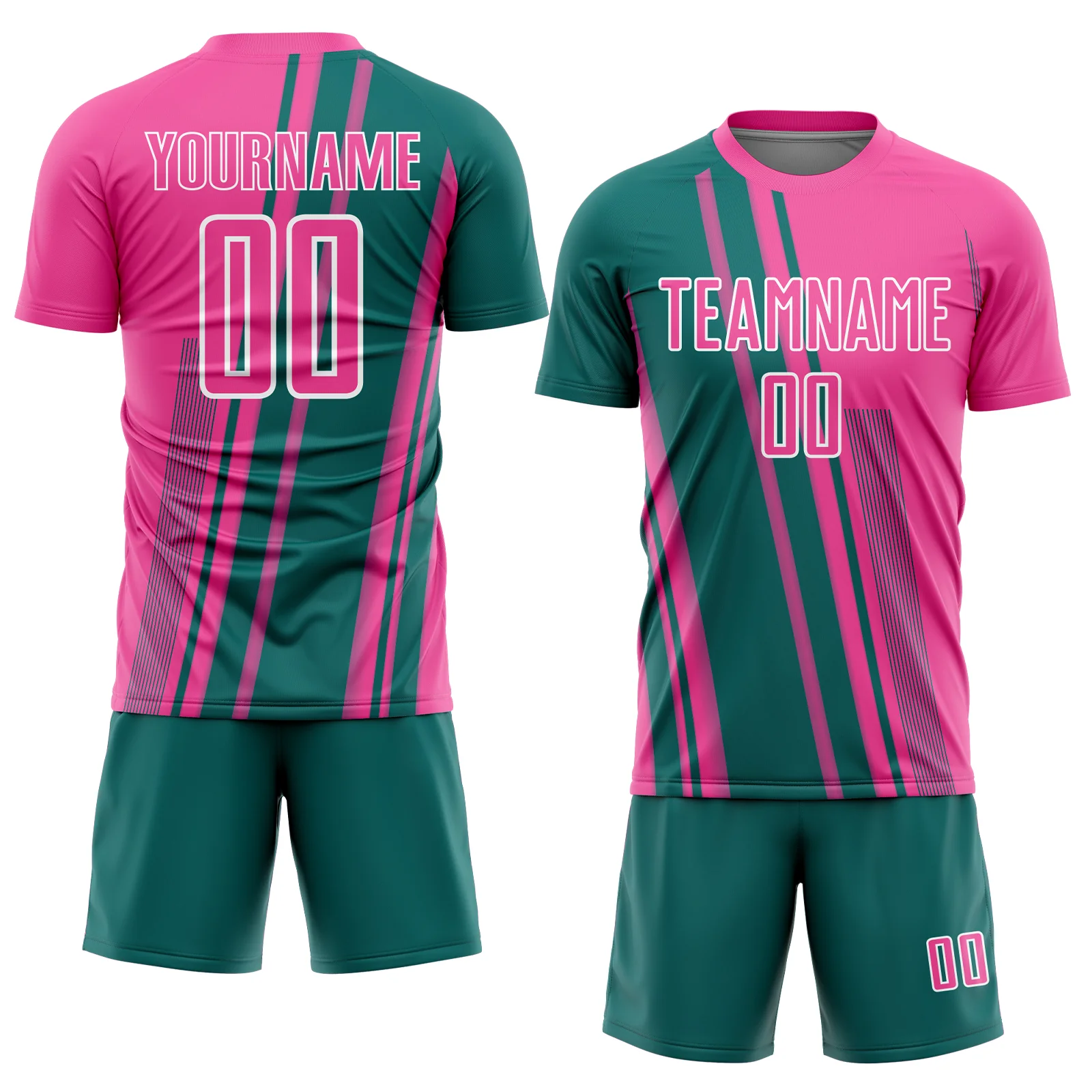 Custom Pink Teal-White Lines Sports Sublimation Soccer Uniform Jersey - Image 2