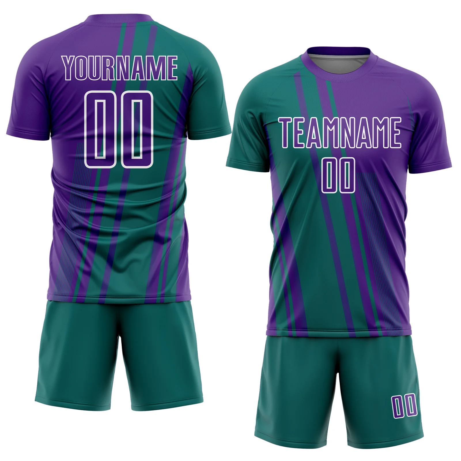 Custom Purple Teal-White Lines Sports Sublimation Soccer Uniform Jersey - Image 2