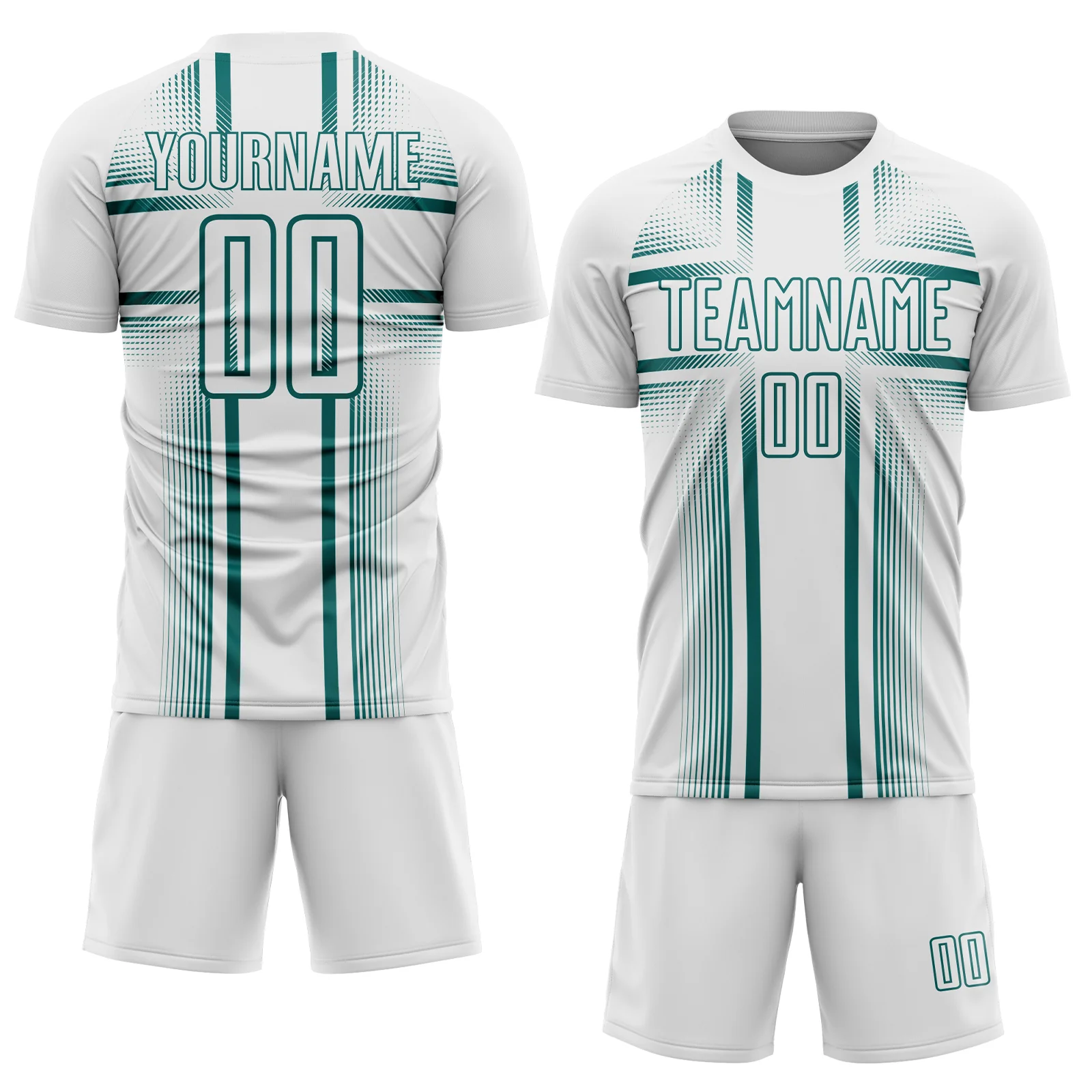Custom White Teal Lines Sublimation Soccer Uniform Jersey - Image 2