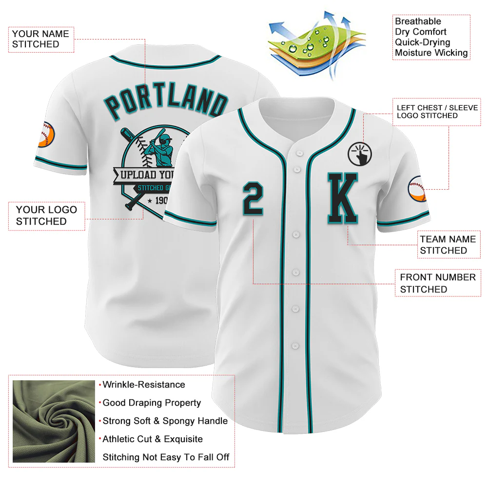 Custom White Black-Teal Authentic Baseball Jersey - Image 6