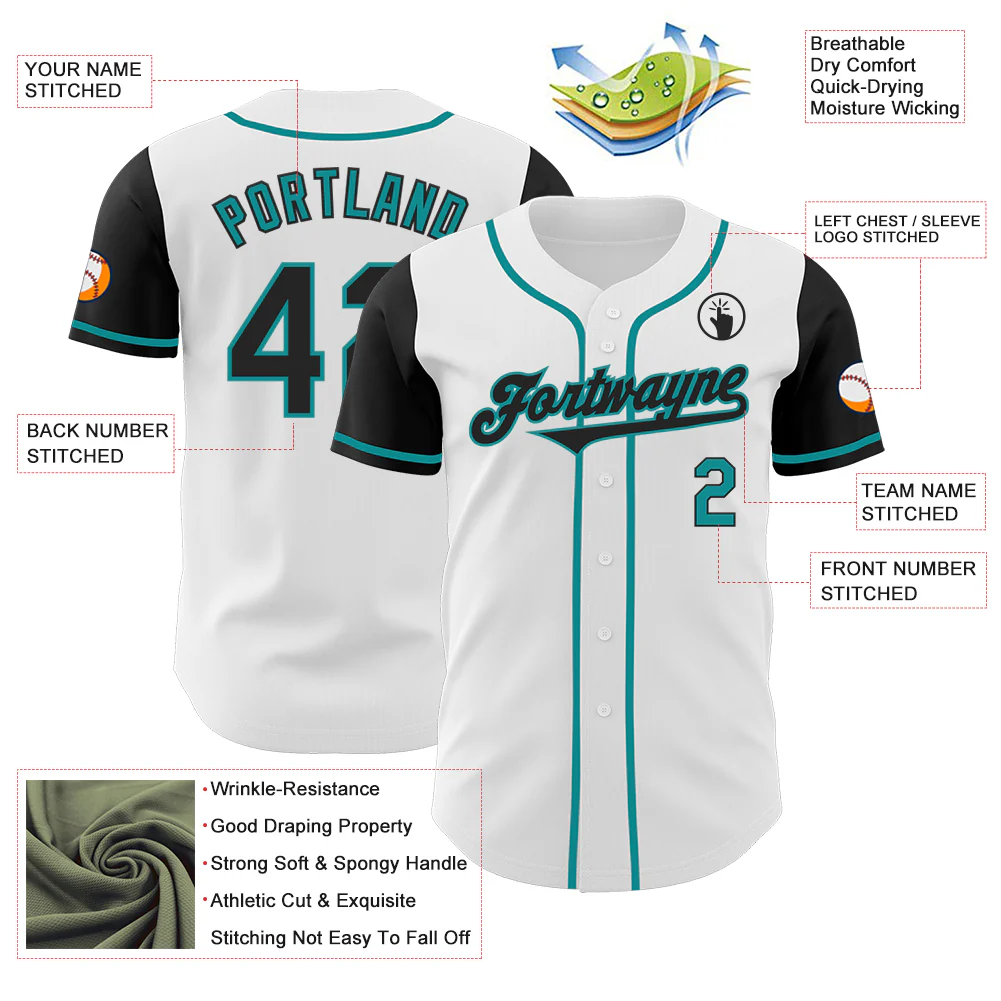 Custom White Black-Teal Authentic Two Tone Baseball Jersey - Image 3