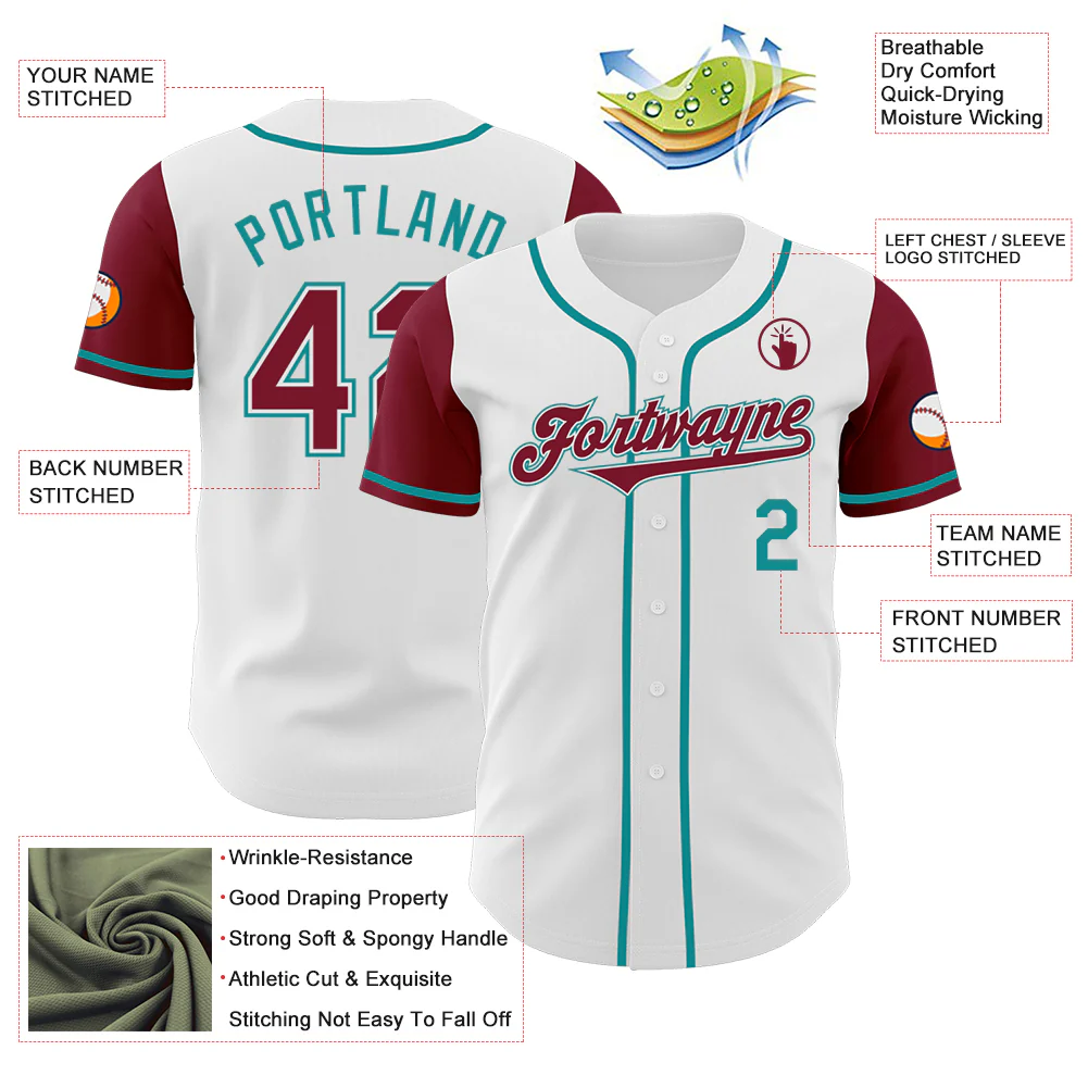Custom White Crimson-Teal Authentic Two Tone Baseball Jersey - Image 3
