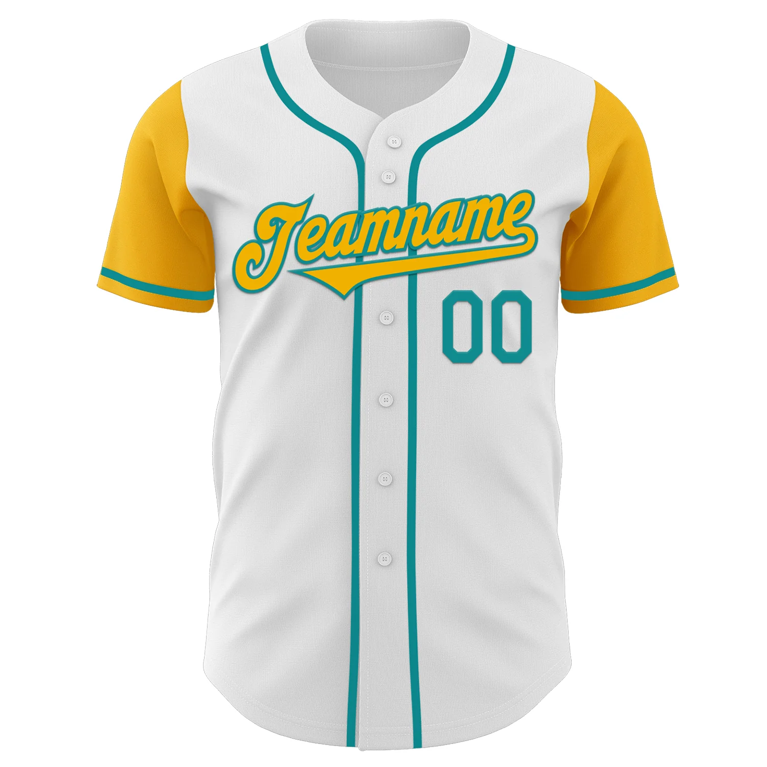 Custom White Gold-Teal Authentic Two Tone Baseball Jersey - Image 2