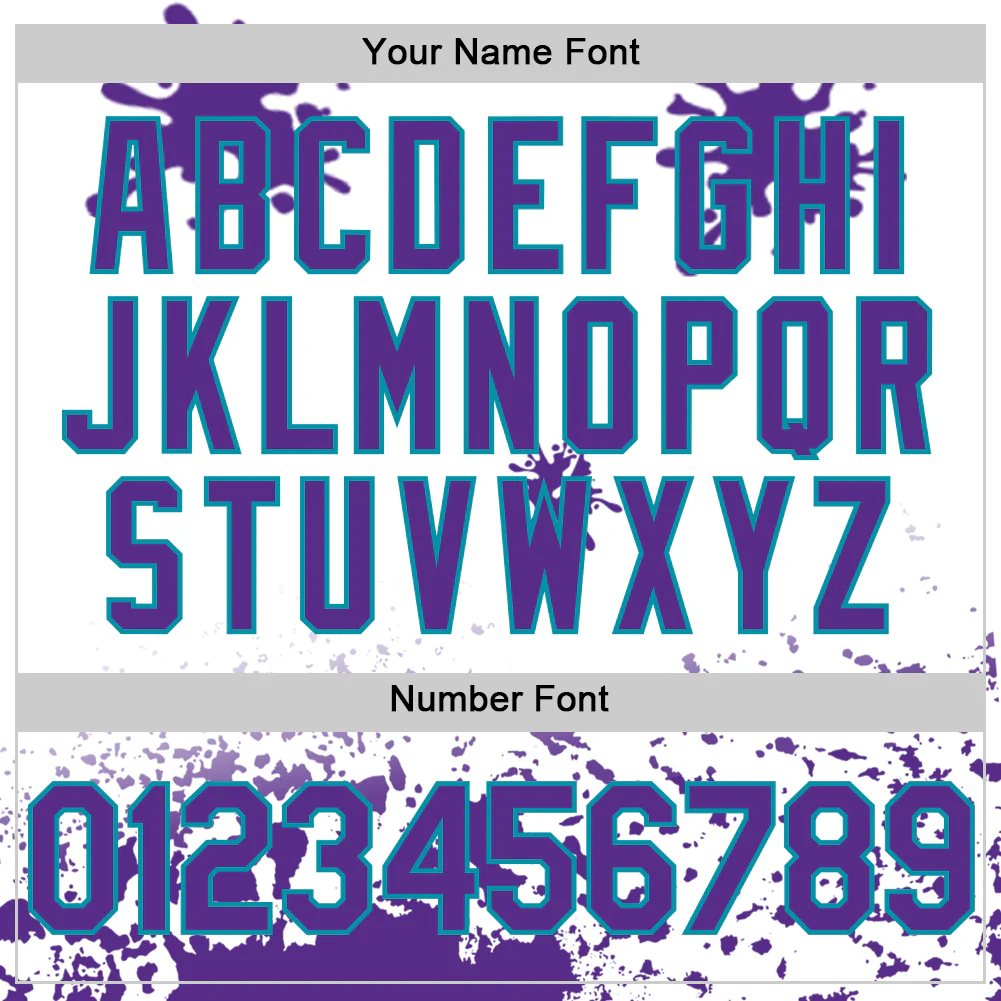 Custom White Purple Teal-Gray Splatter Camo Two Tone Authentic Baseball Jersey - Image 5