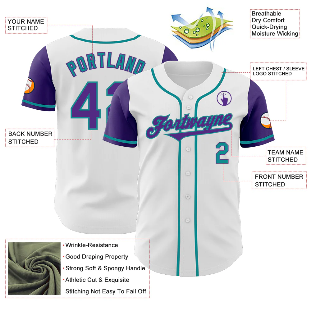 Custom White Purple-Teal Authentic Two Tone Baseball Jersey - Image 3