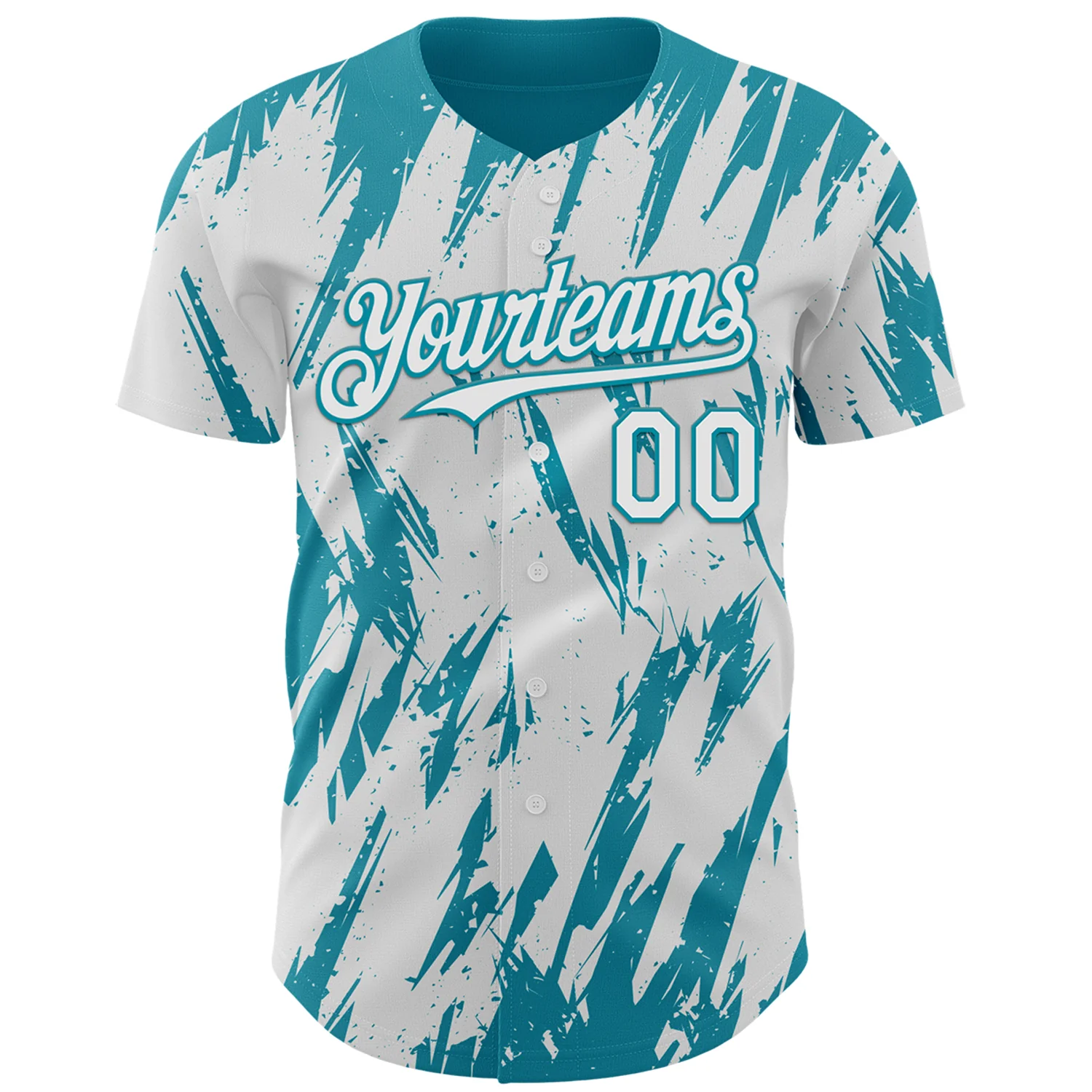 Custom White Teal Splatter Torn Sharp Brush Stroke Authentic Baseball Jersey - Image 2