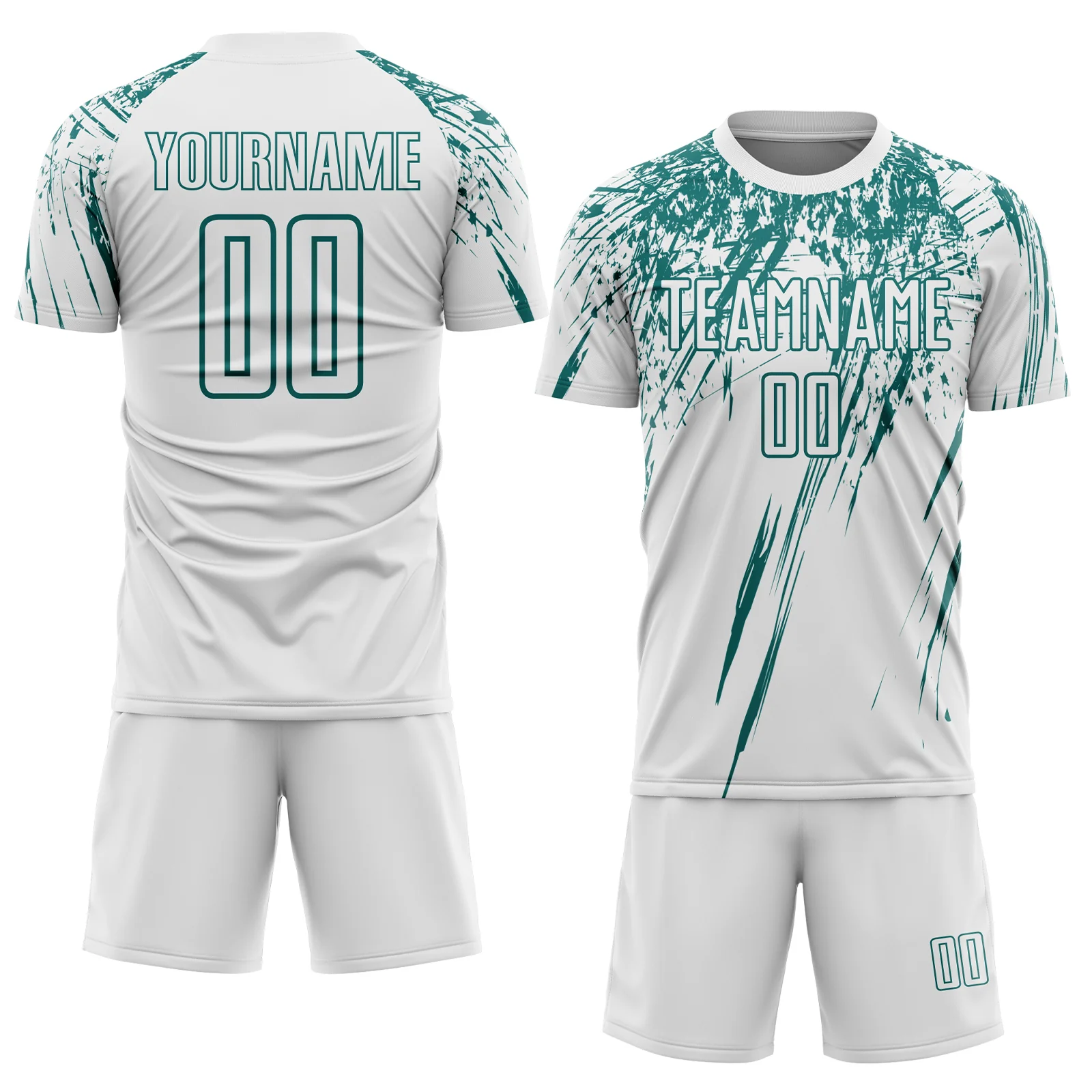 Custom White Teal Splash Sports Sublimation Soccer Uniform Jersey - Image 2