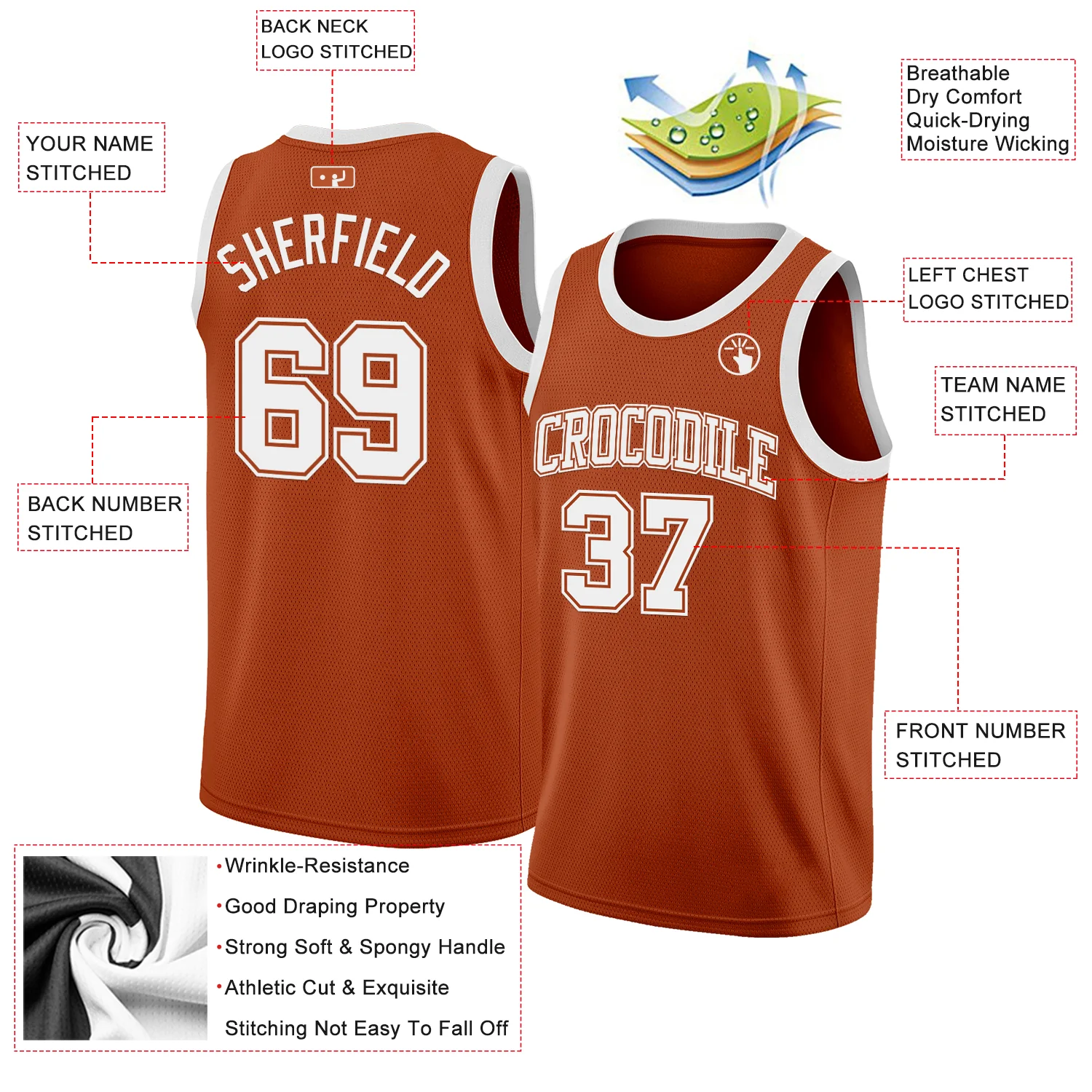 Custom Texas Orange White Authentic Basketball Jersey - Image 2
