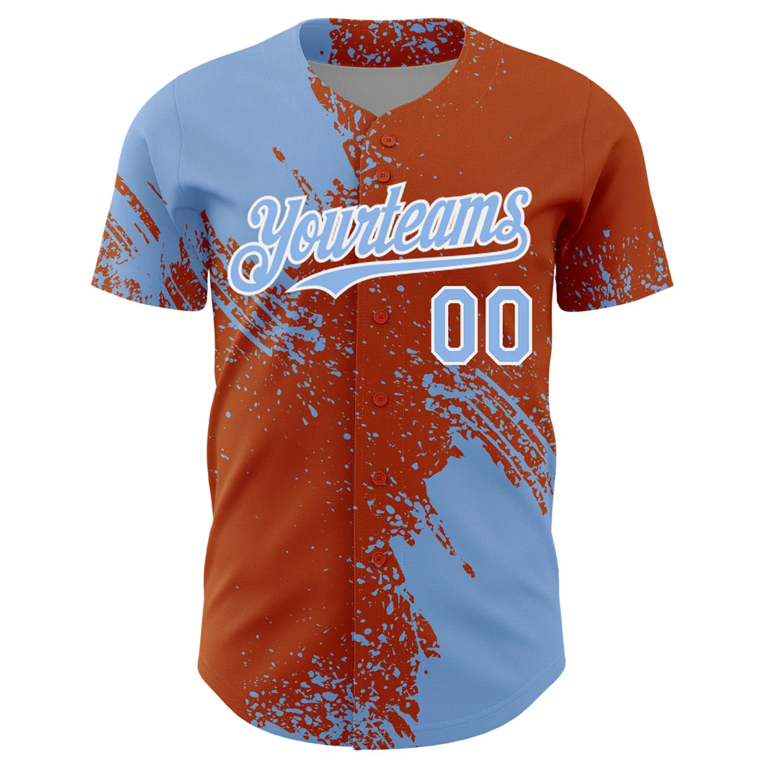 Custom Light Blue Texas Orange-White 3D Pattern Design Abstract Brush Stroke Authentic Baseball Jersey - Image 2
