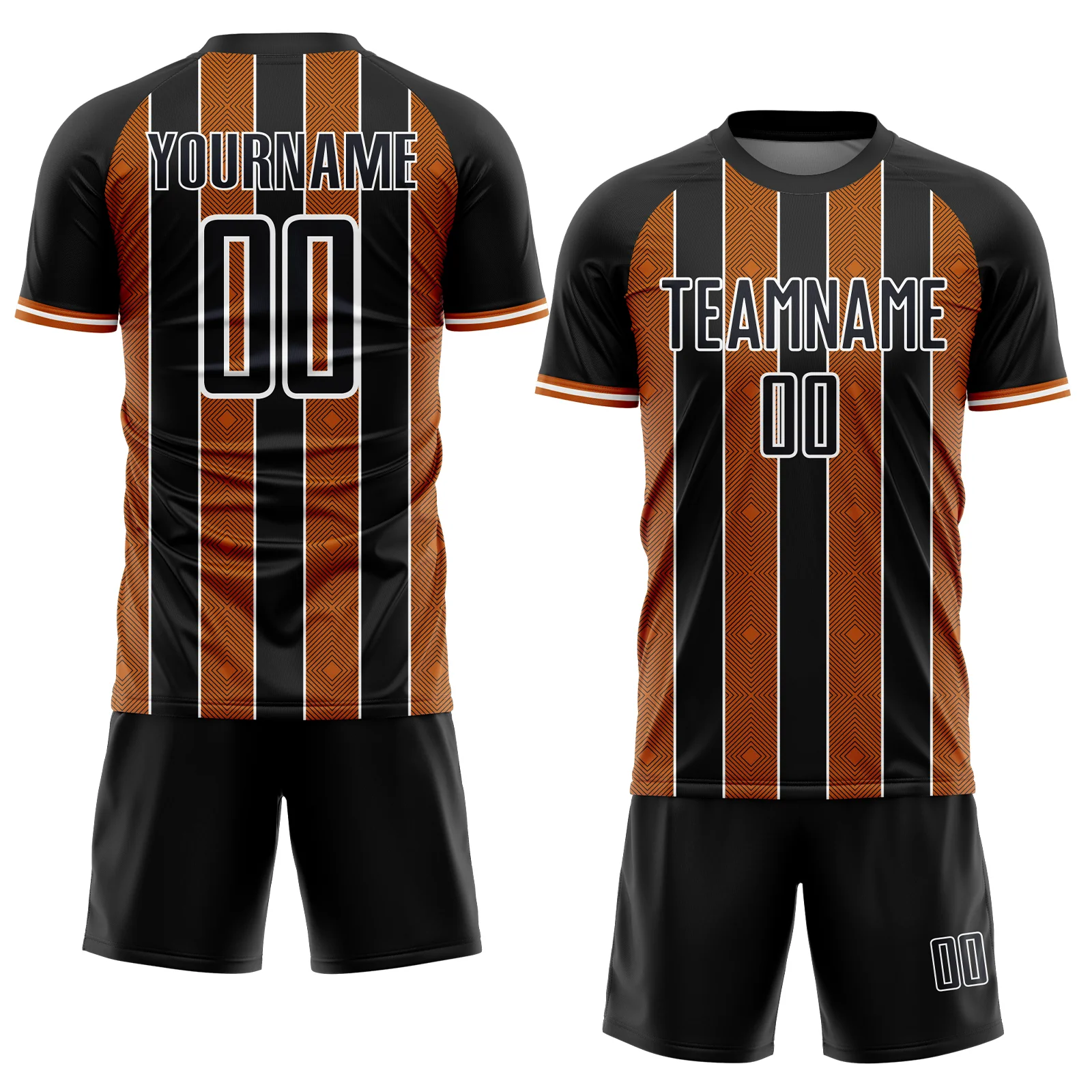 Custom Black Texas Orange-White Pinstripe Line Sports Sublimation Soccer Uniform Jersey - Image 2