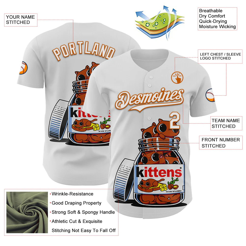 Custom White White-Texas Orange 3D Tobe Fonseca Nutella Cat Authentic Baseball Jersey - Image 3