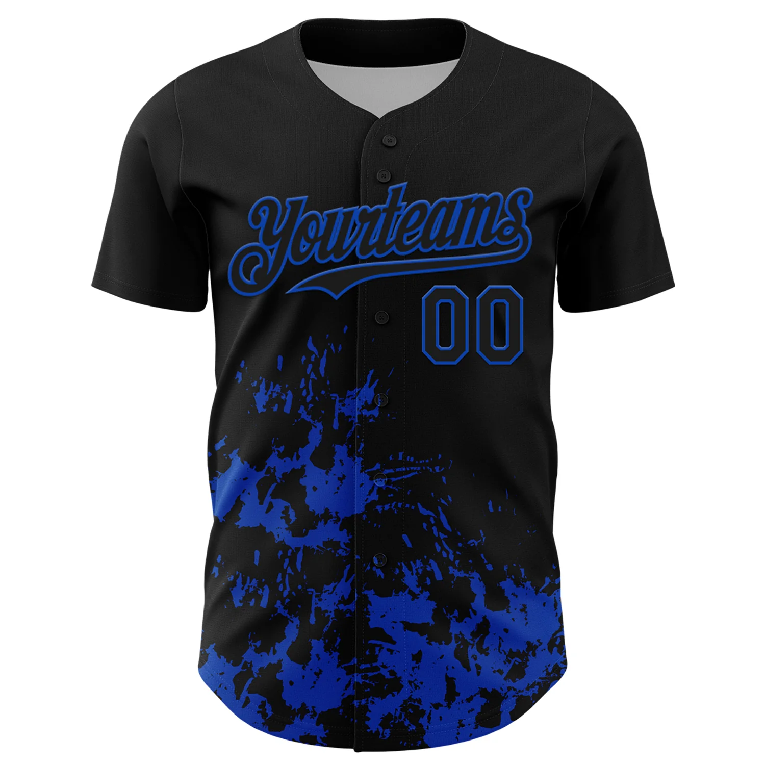 Custom Black Thunder Blue Splatter Authentic Baseball Jersey - Image 2