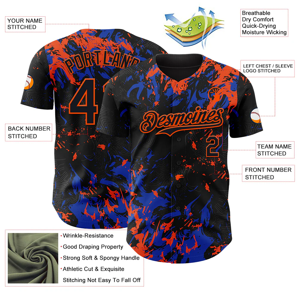 Custom Black Thunder Blue-Orange Splash Authentic Baseball Jersey - Image 3