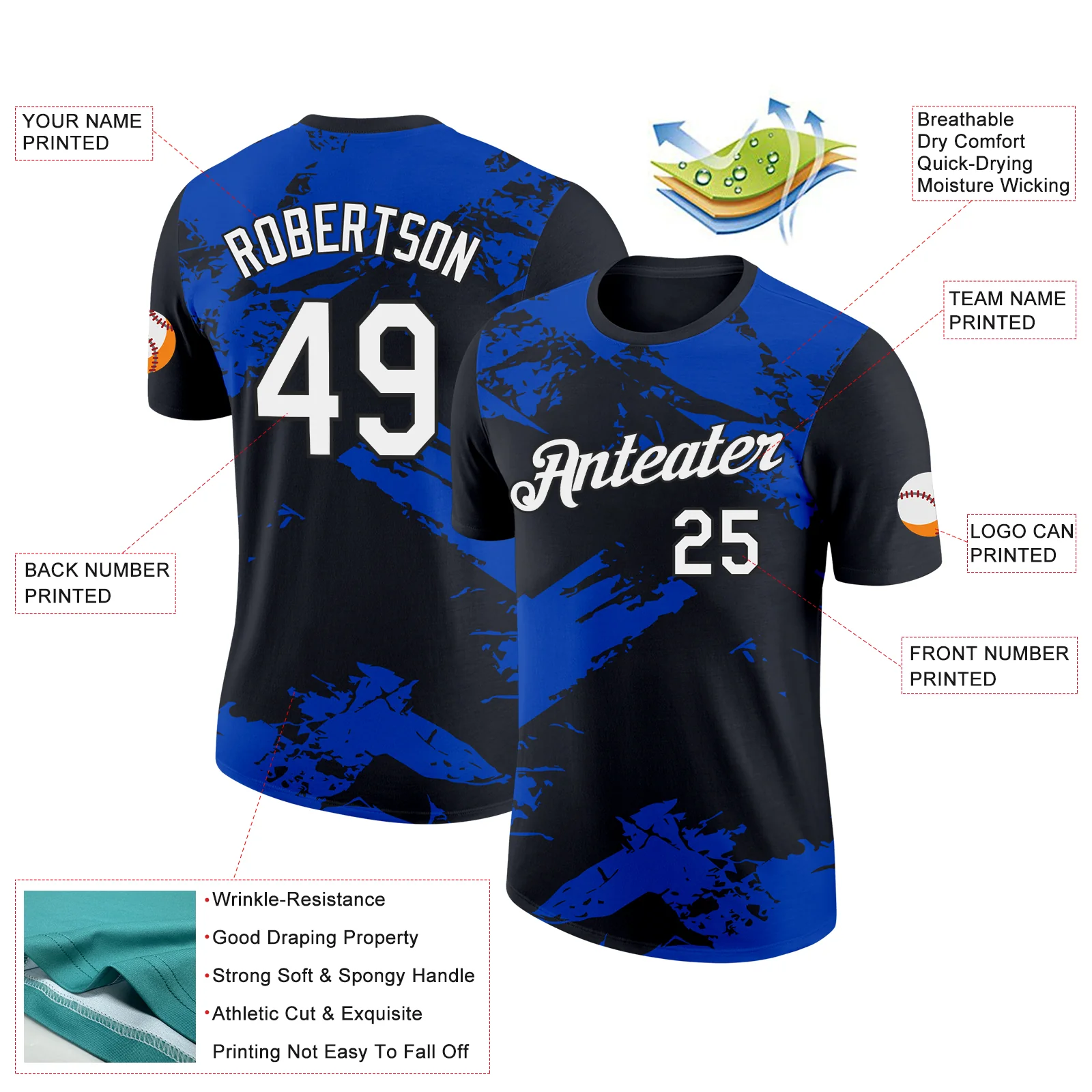 Custom Black White-Thunder Blue 3D Esports Performance T-Shirt - Image 2