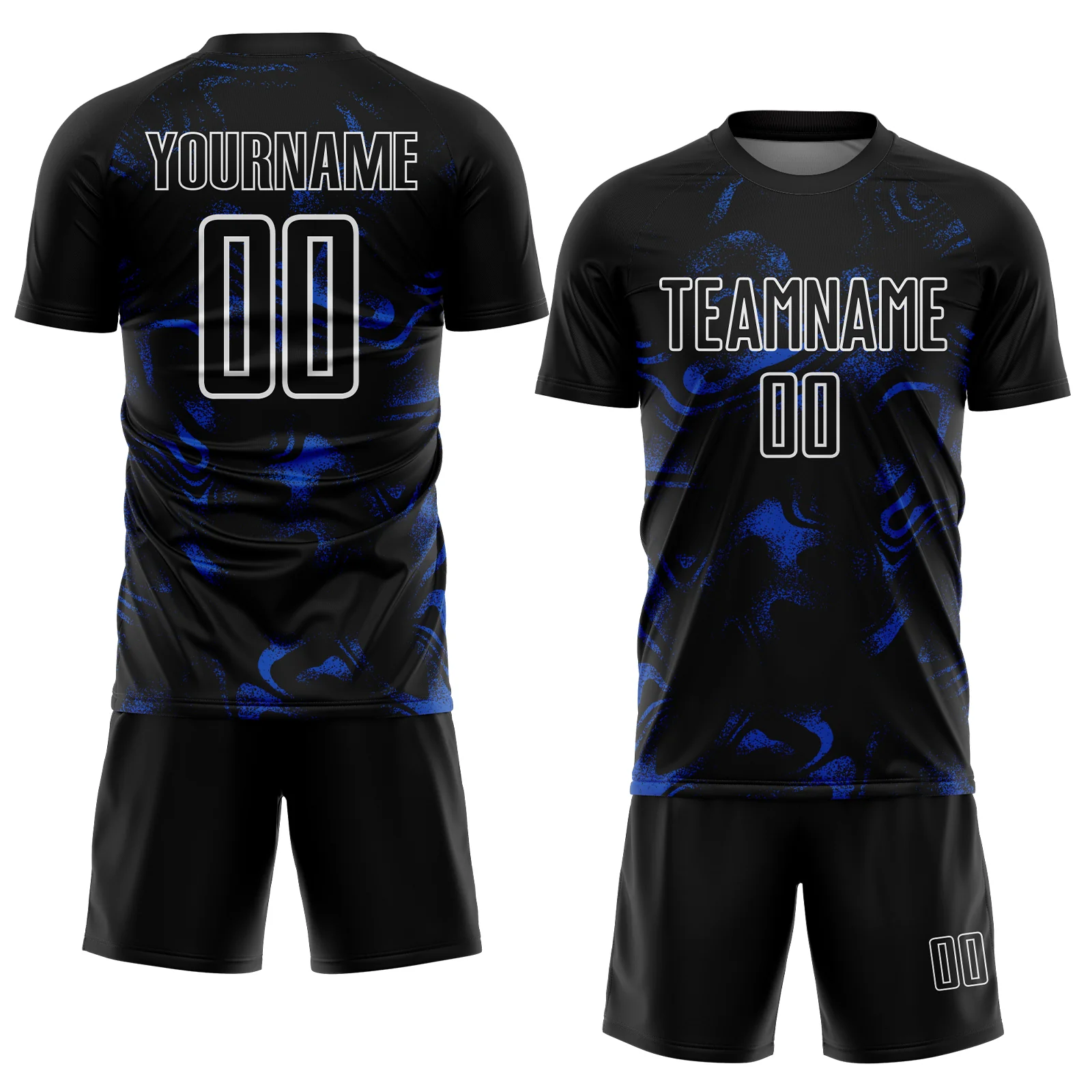 Custom Black Thunder Blue-White Abstract Liquid Sublimation Soccer Uniform Jersey - Image 2
