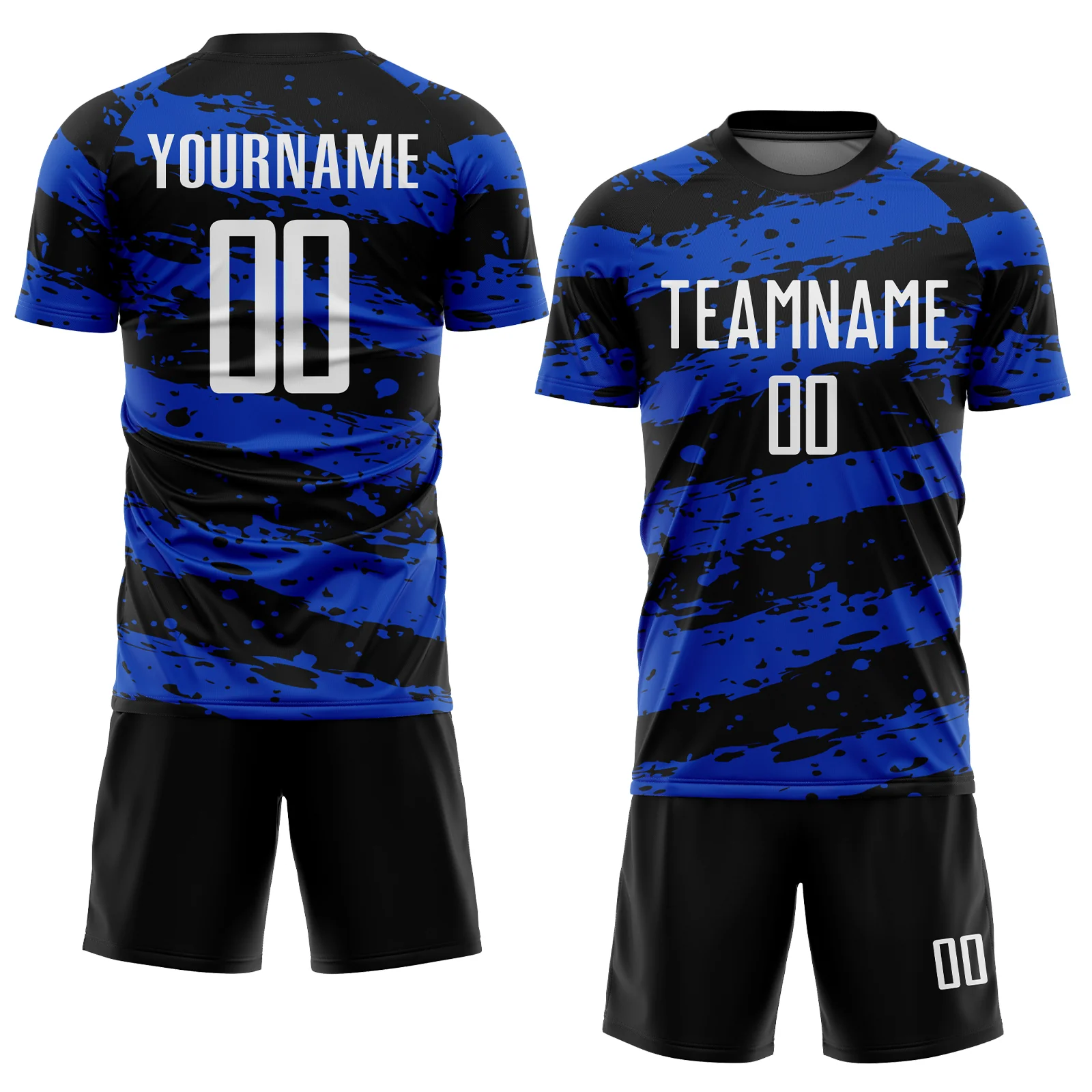 Custom Black White-Thunder Blue Splash Sublimation Soccer Uniform Jersey - Image 2
