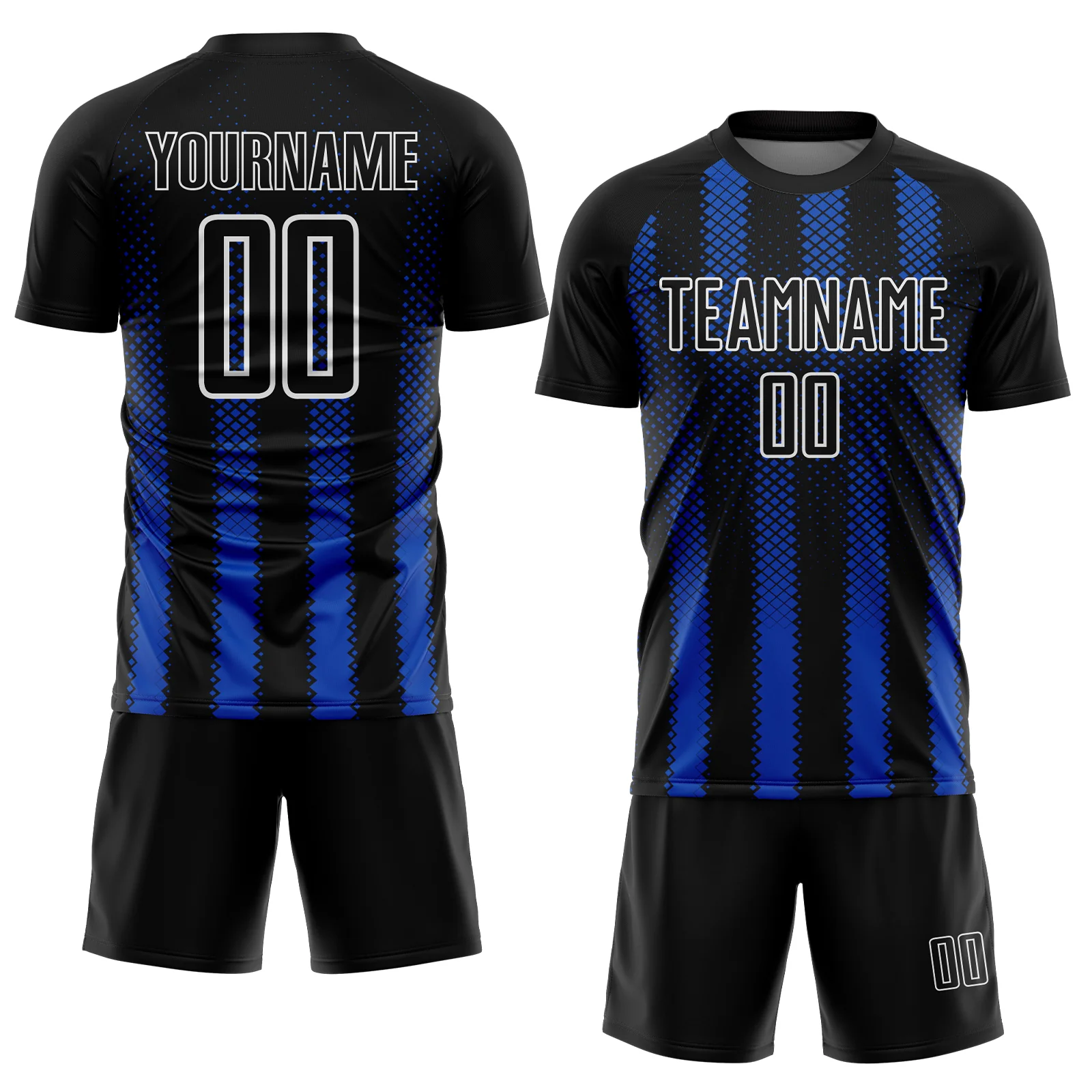 Custom Black Thunder Blue-White Geometric Shape Sublimation Soccer Uniform Jersey - Image 2