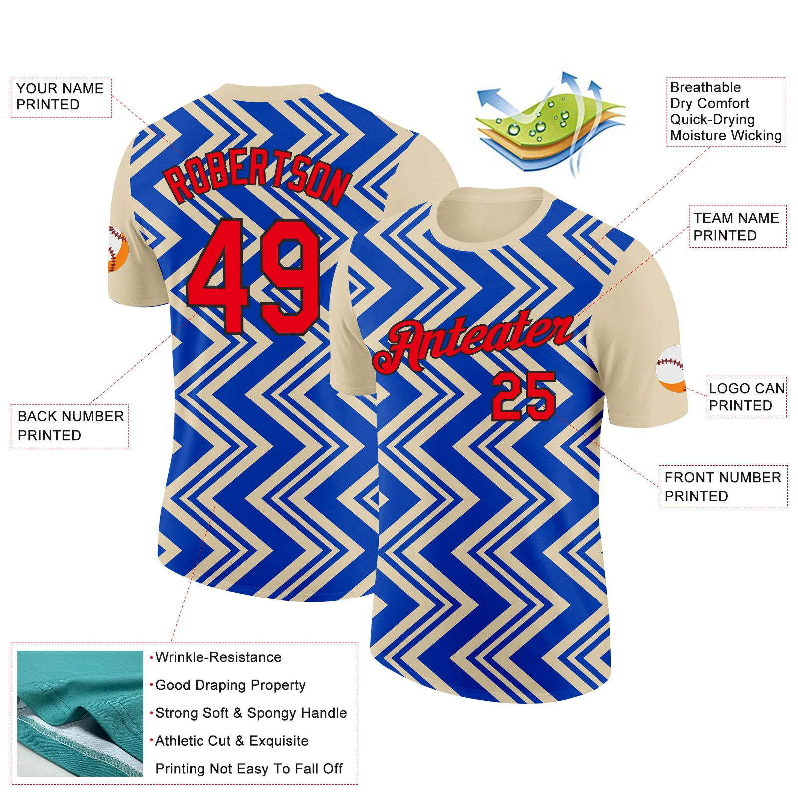 Custom Cream Fire Red Thunder Blue-Black 3D Esports Performance T-Shirt - Image 2
