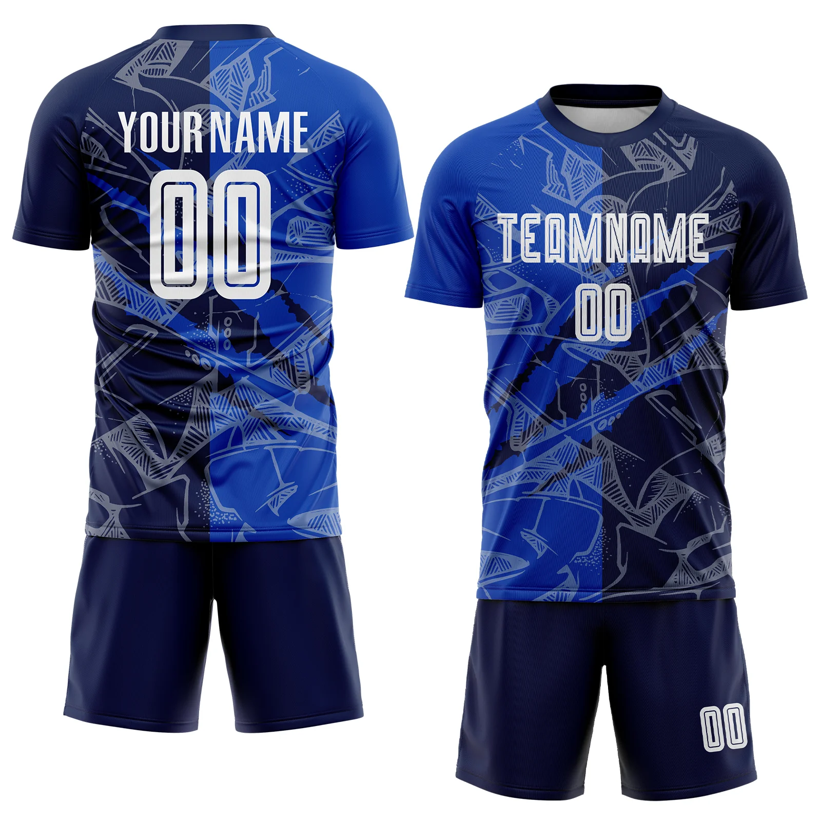 Custom Graffiti Pattern Thunder Blue-Navy Scratch Sublimation Soccer Uniform Jersey - Image 2