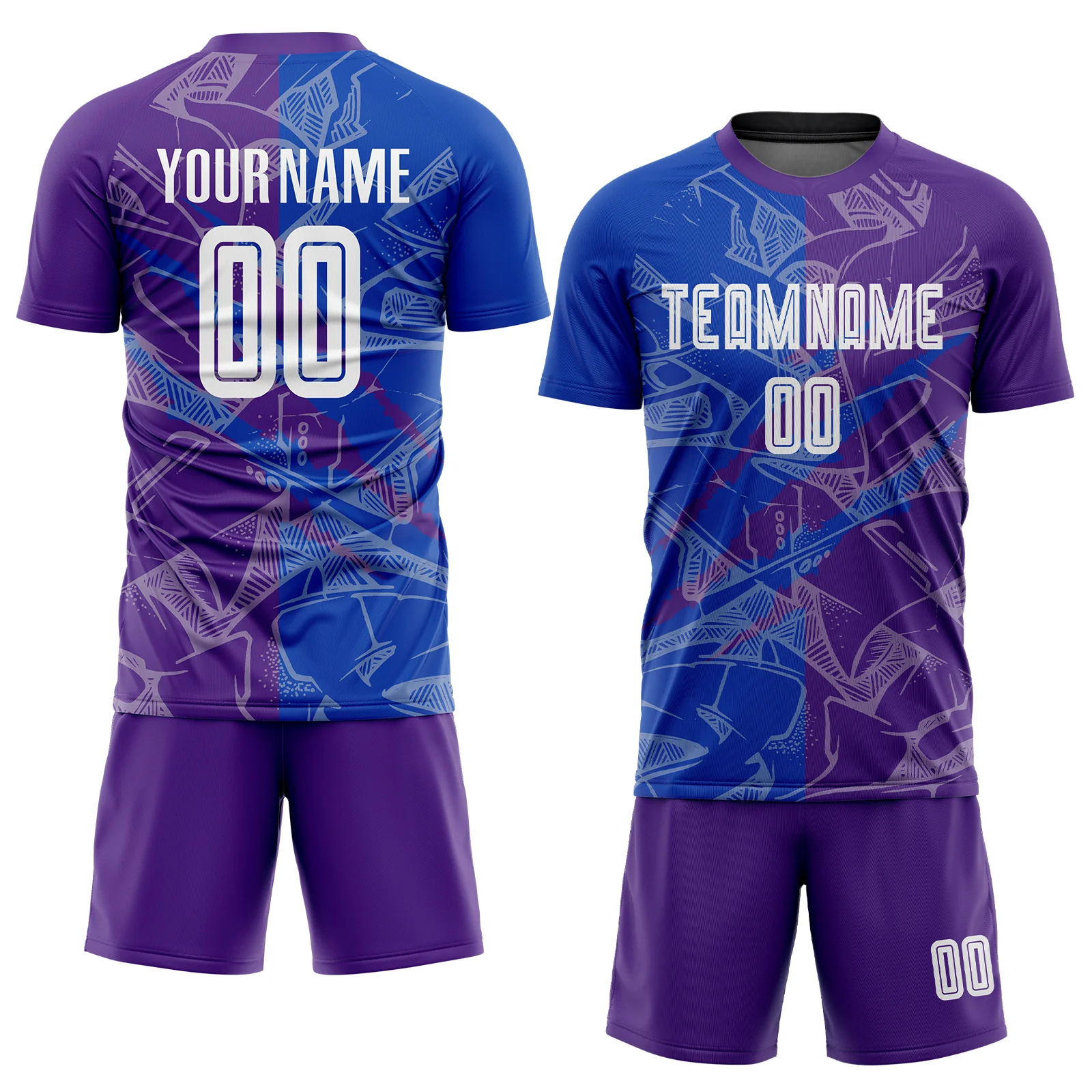Custom Graffiti Pattern Thunder Blue-Purple Scratch Sublimation Soccer Uniform Jersey - Image 2