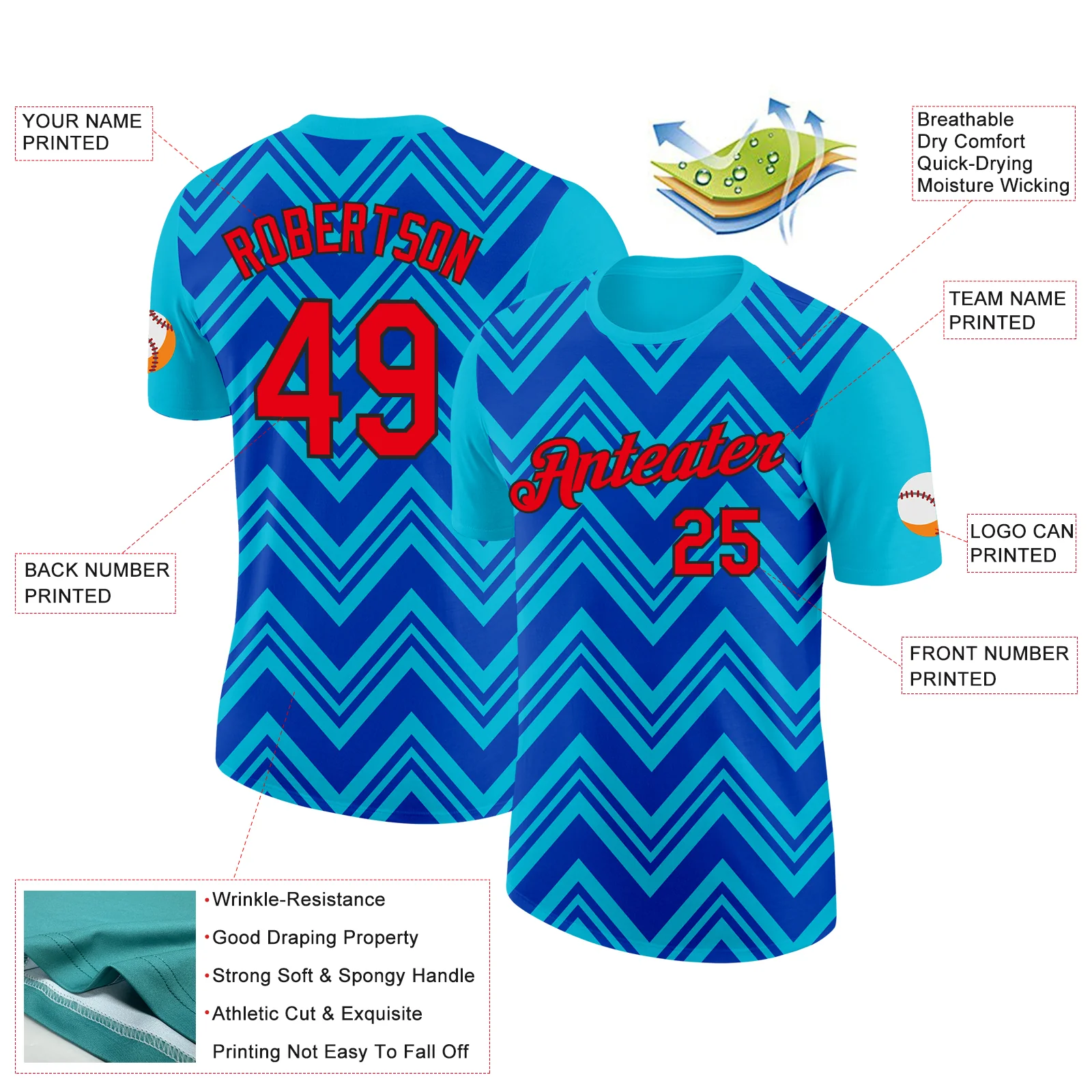Custom Lakes Blue Fire Red Thunder Blue-Black 3D Esports Performance T-Shirt - Image 2