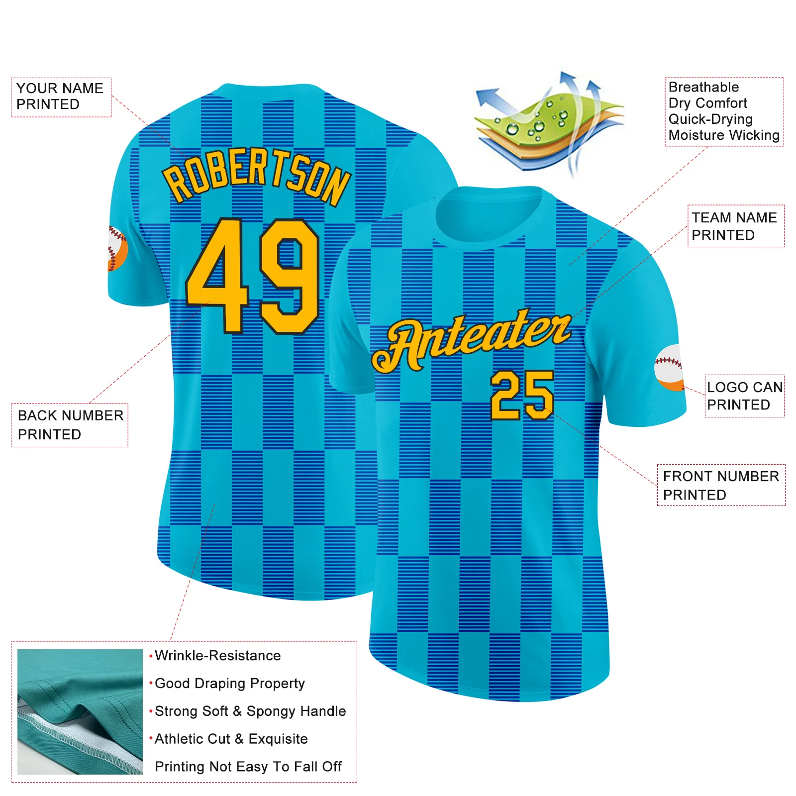 Custom Lakes Blue Gold Thunder Blue-Black 3D Esports Performance T-Shirt - Image 2