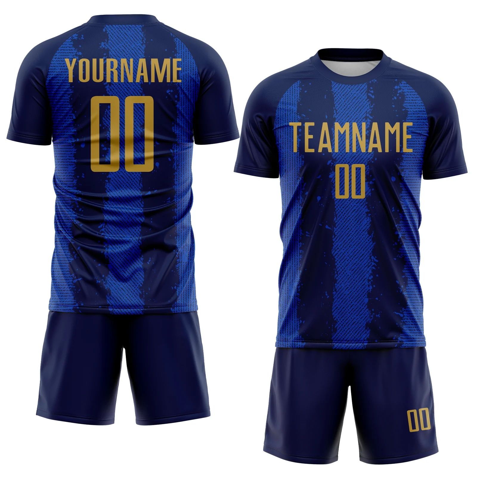 Custom Navy Old Gold-Thunder Blue Stripes Sports Sublimation Soccer Uniform Jersey - Image 2