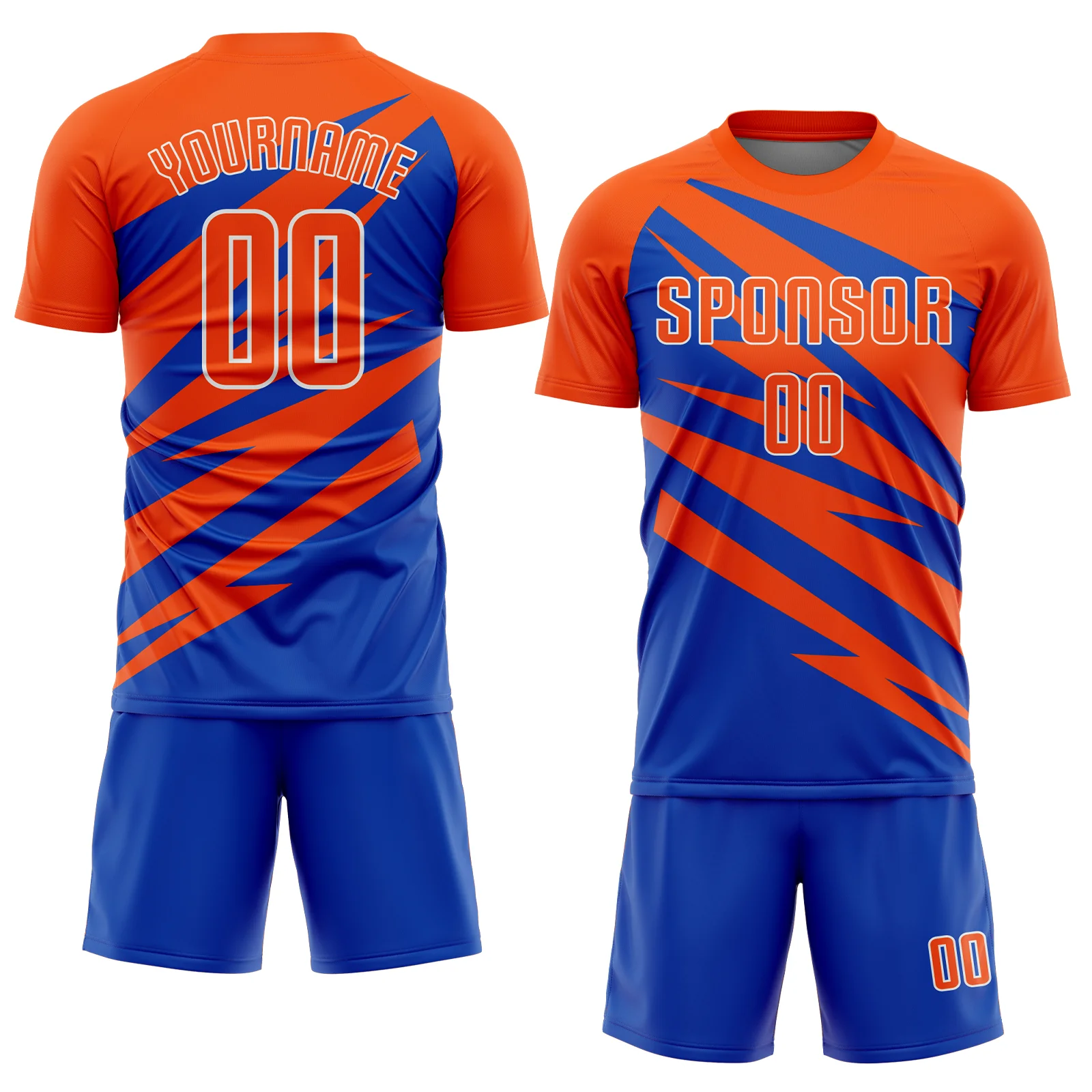 Custom Orange Thunder Blue-White Abstract Line Sports Sublimation Soccer Uniform Jersey - Image 2