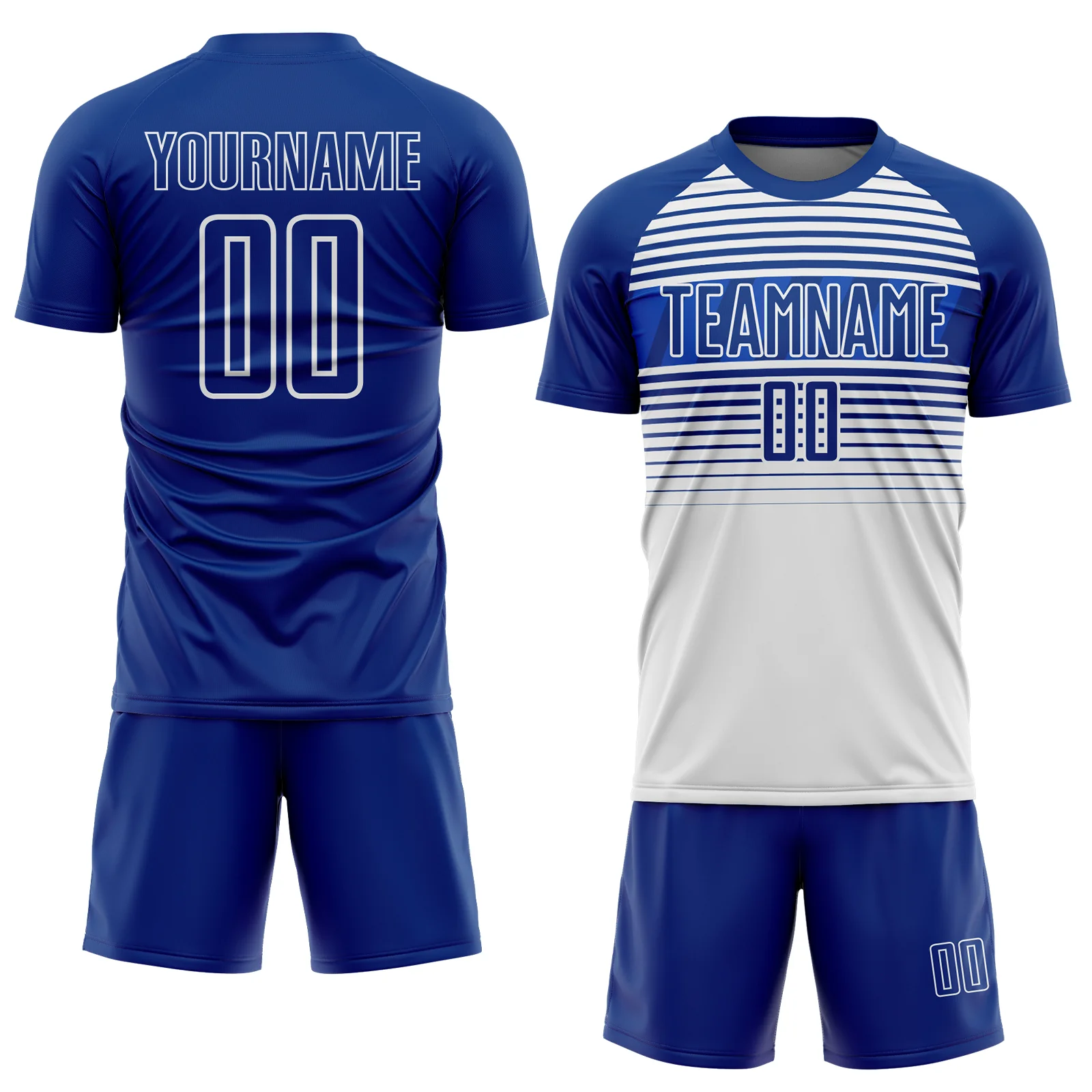 Custom Royal Thunder Blue-White Gradient Horizontal Stripes Sublimation Soccer Uniform Jersey - Image 2