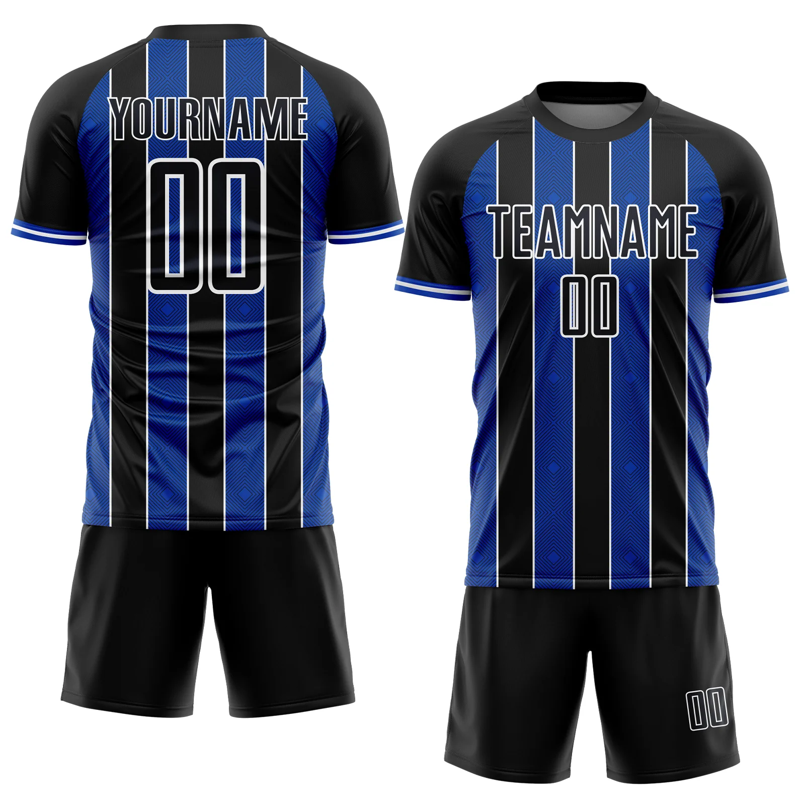 Custom Black Thunder Blue-White Pinstripe Line Sports Sublimation Soccer Uniform Jersey - Image 2