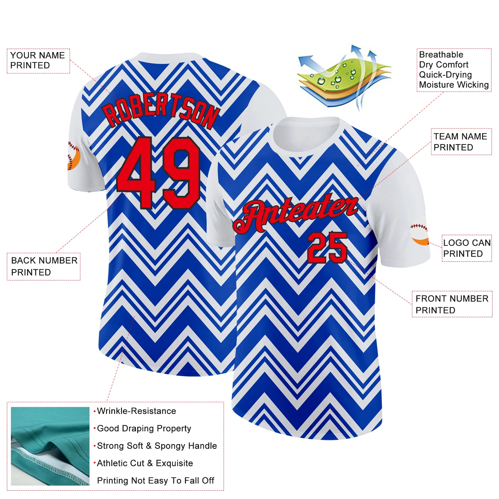 Custom White Fire Red Thunder Blue-Black 3D Esports Performance T-Shirt - Image 2