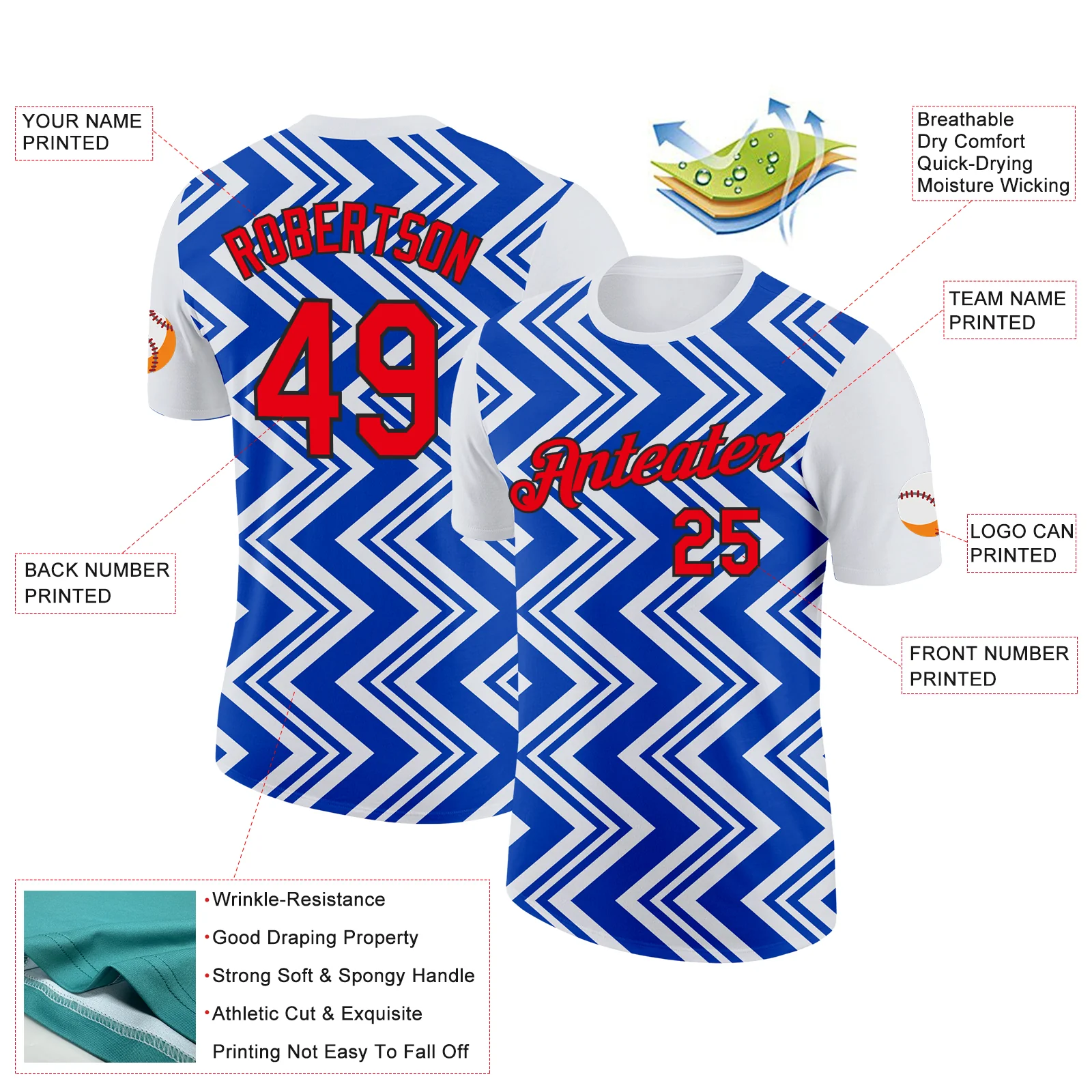 Custom White Fire Red Thunder Blue-Black 3D Esports Performance T-Shirt - Image 2