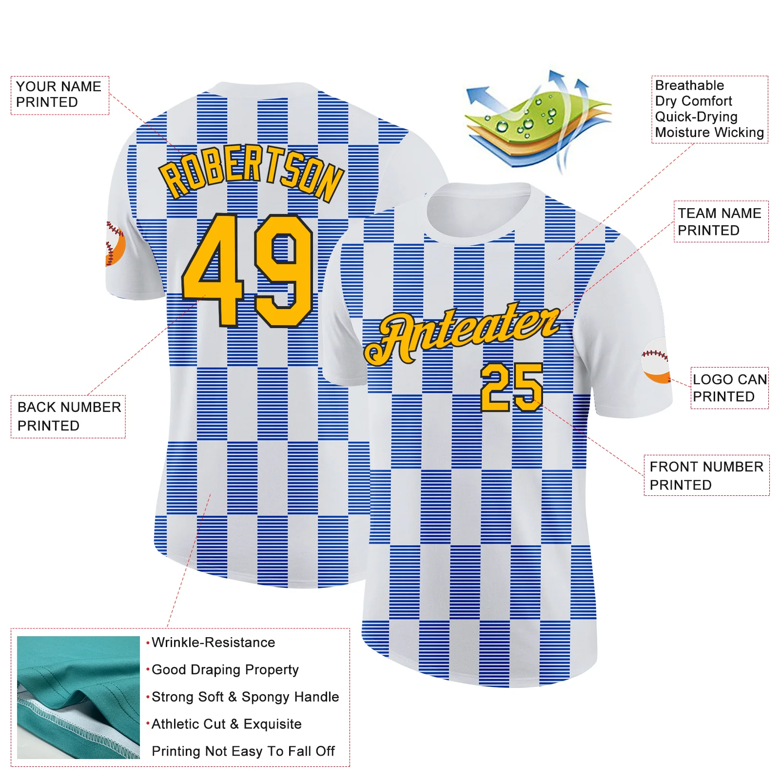 Custom White Gold Thunder Blue-Black 3D Esports Performance T-Shirt - Image 2