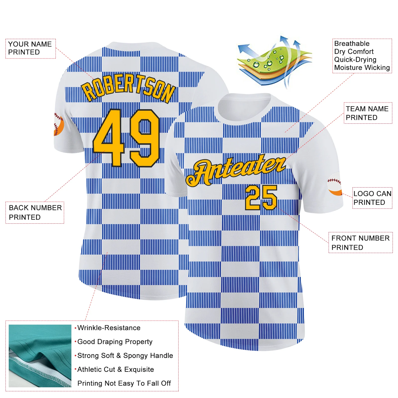 Custom White Gold Thunder Blue-Black 3D Esports Performance T-Shirt - Image 2