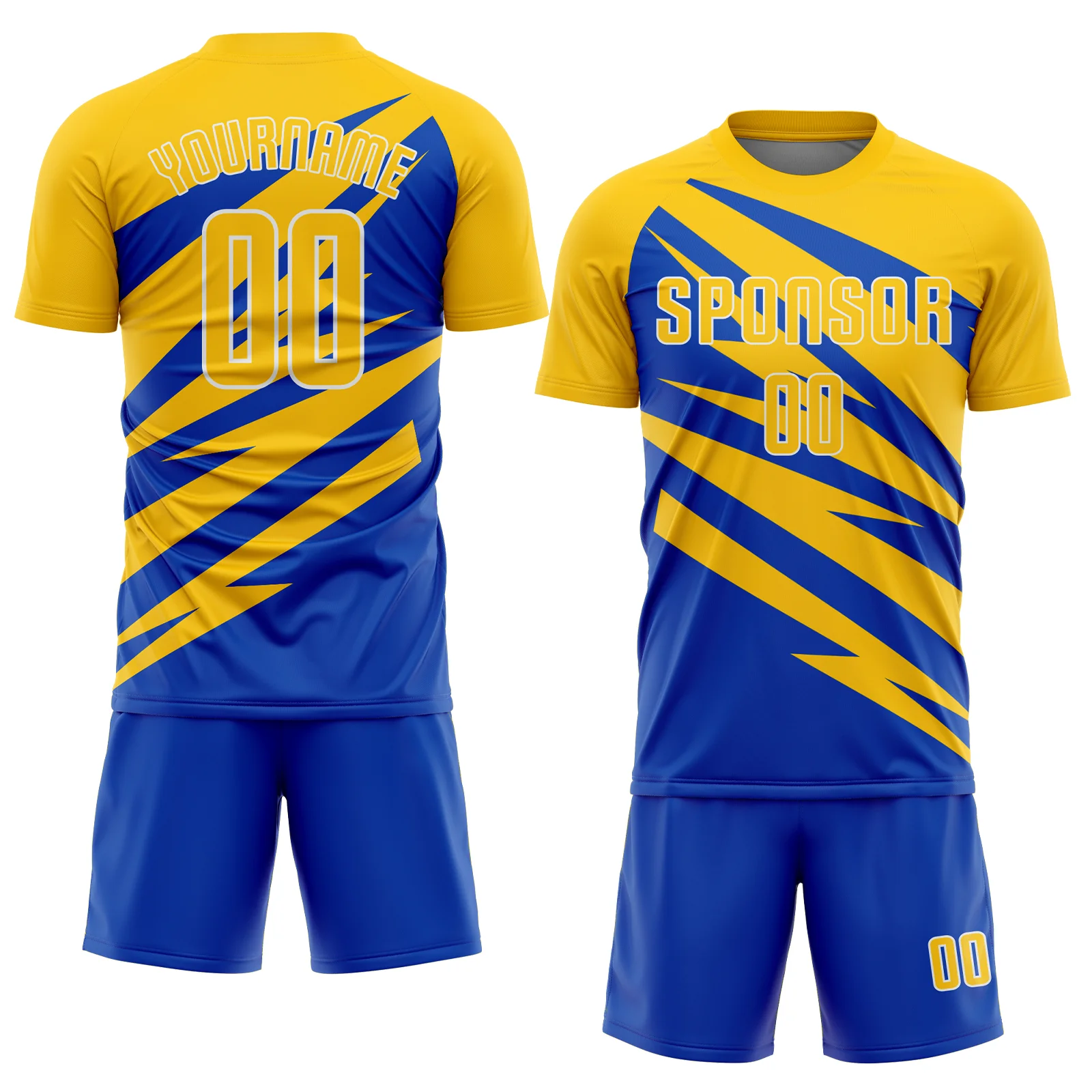 Custom Yellow Thunder Blue-White Abstract Line Sports Sublimation Soccer Uniform Jersey - Image 2