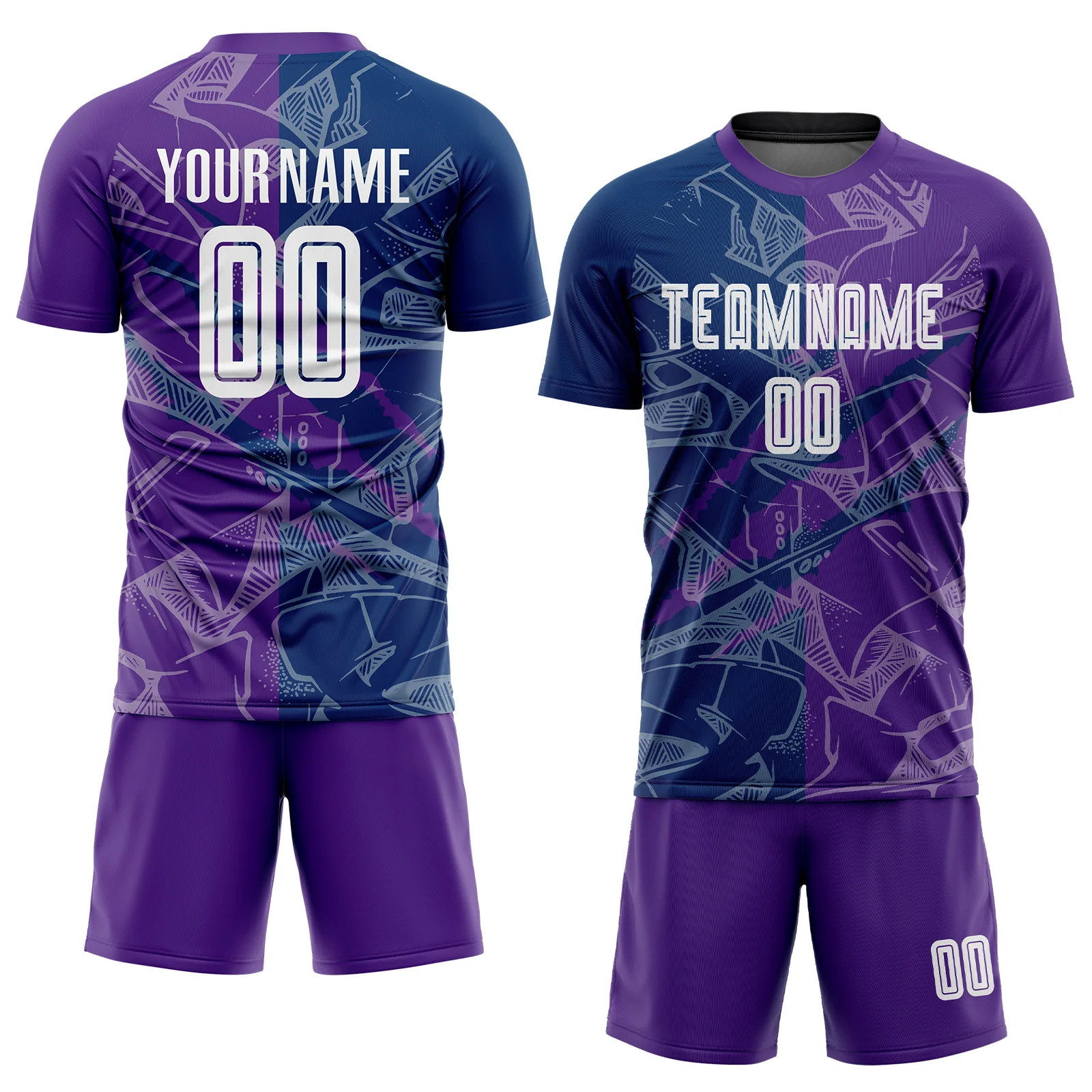 Custom Graffiti Pattern US Navy Blue-Purple Scratch Sublimation Soccer Uniform Jersey - Image 2