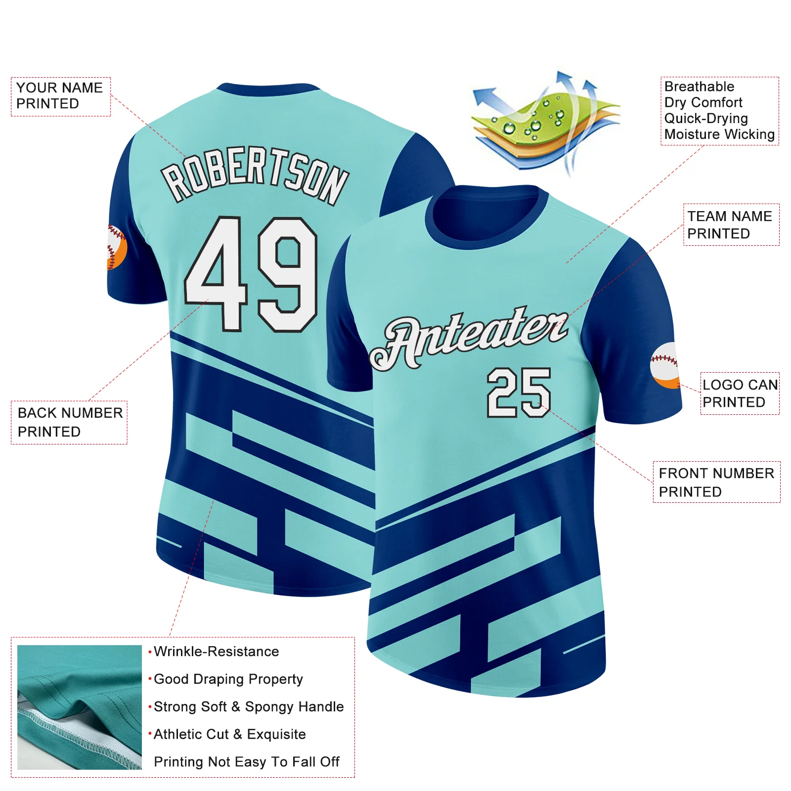 Custom Ice Blue US Navy Blue-Black 3D Esports Performance T-Shirt - Image 2