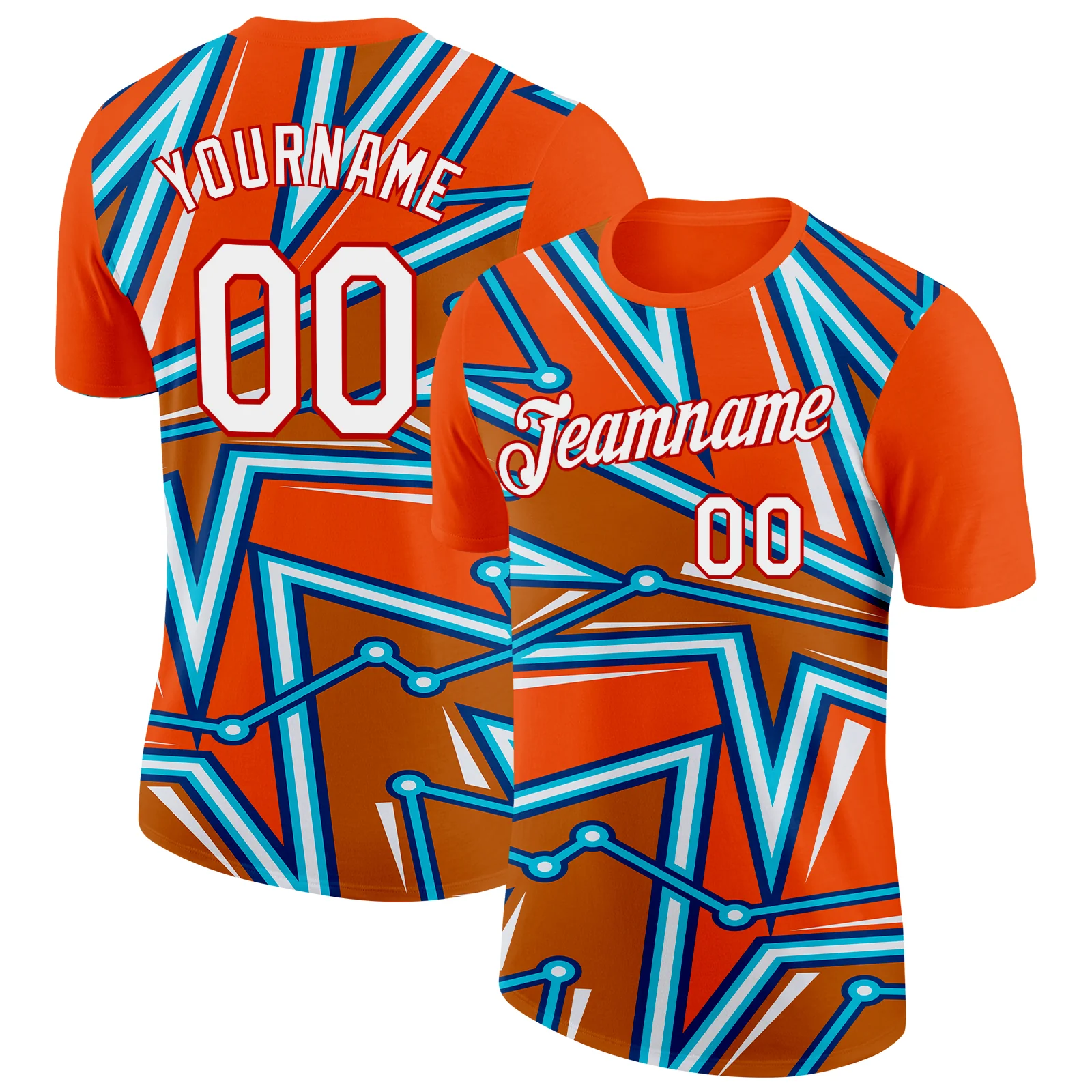 Custom Orange US Navy Blue Lakes Blue-Red 3D Esports Performance T-Shirt