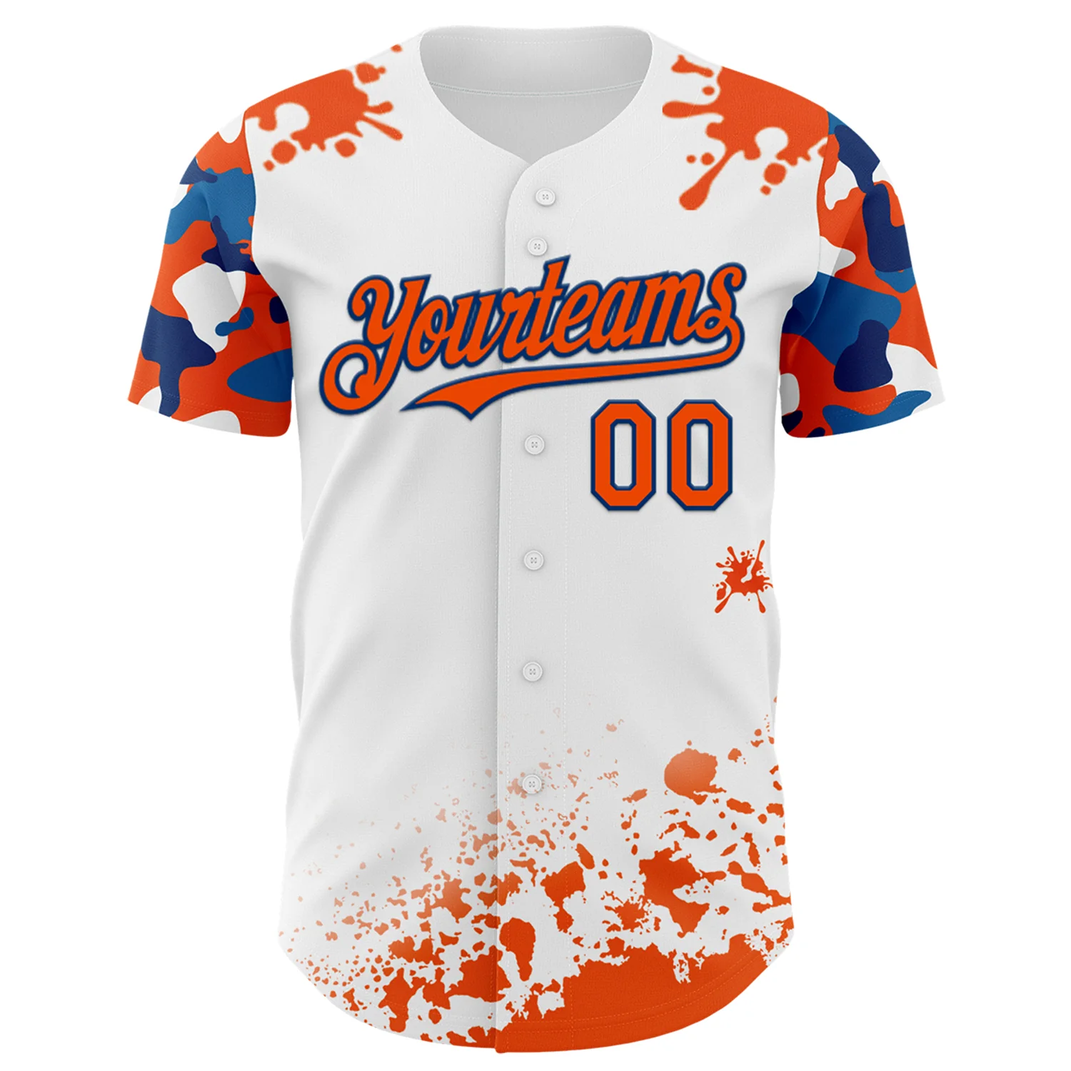 Custom White Orange-US Navy Blue Splatter Camo Two Tone Authentic Baseball Jersey - Image 2