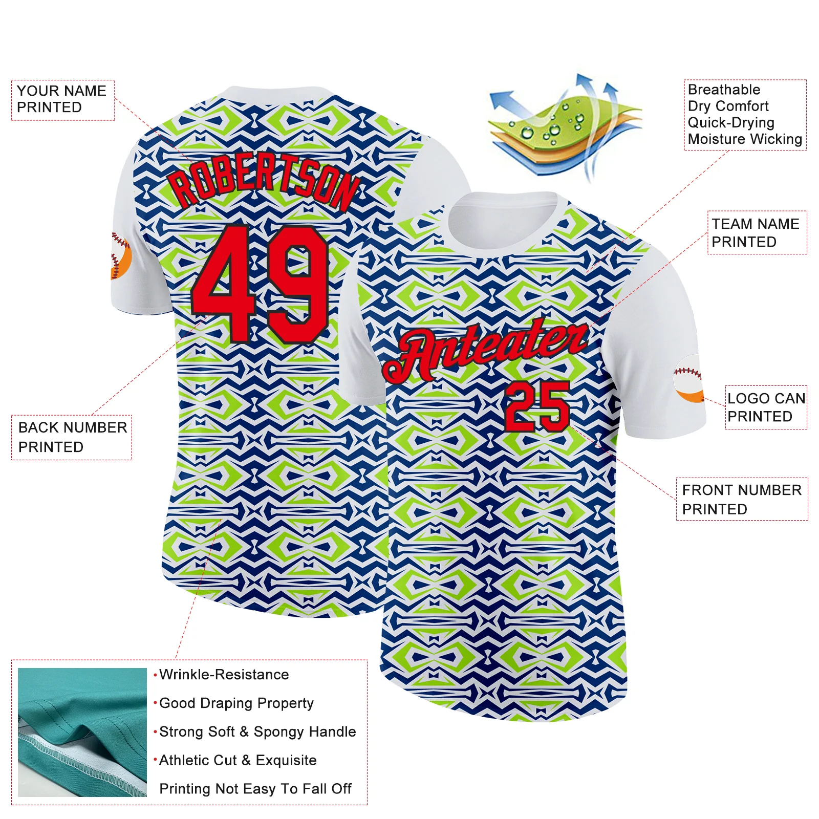 Custom White Fire Red US Navy Blue Aurora Green-Black 3D Esports Performance T-Shirt - Image 2