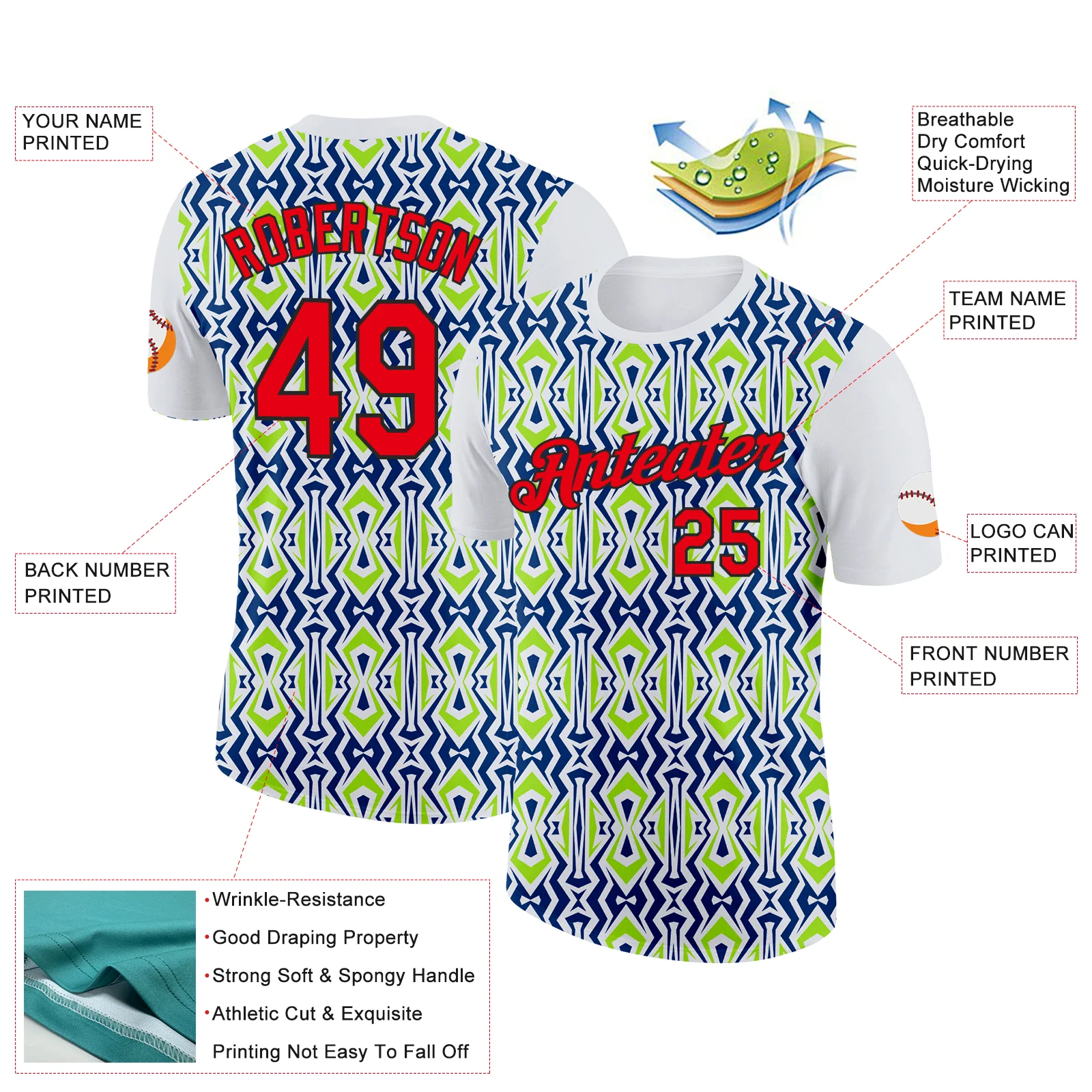 Custom White Fire Red US Navy Blue Aurora Green-Black 3D Esports Performance T-Shirt - Image 2