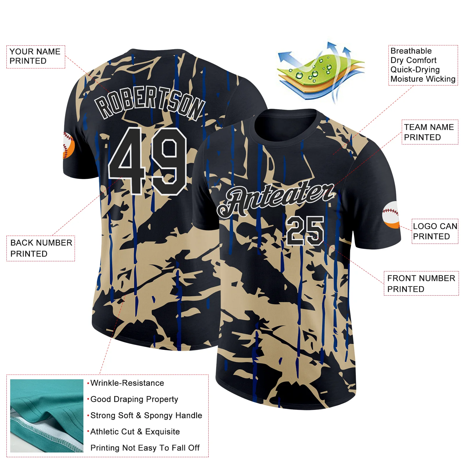 Custom Black Vegas Gold-US Navy Blue 3D Esports Performance T-Shirt - Image 2