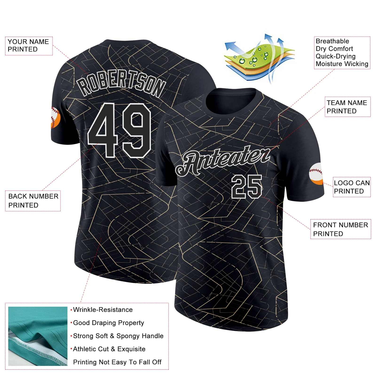 Custom Black Vegas Gold-White 3D Esports Performance T-Shirt - Image 2