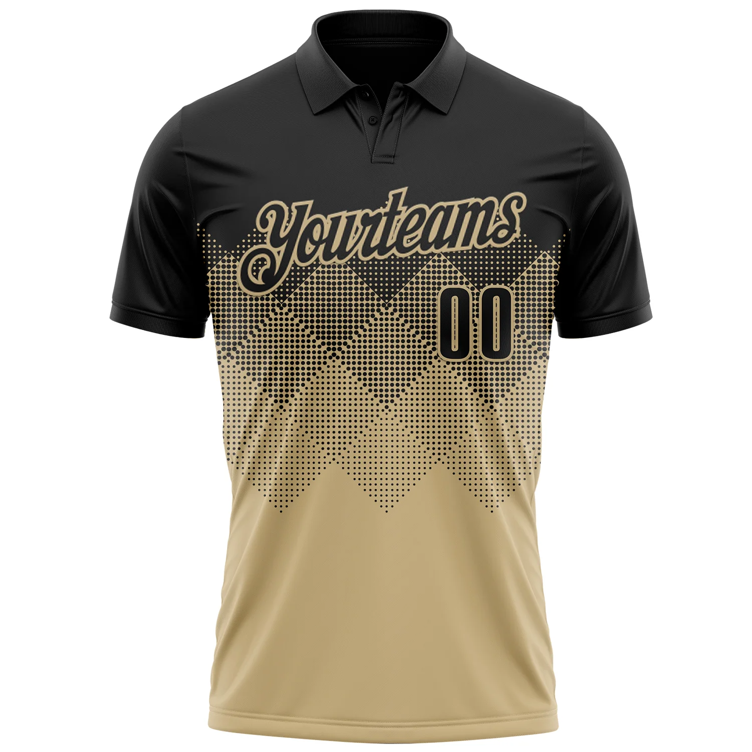 Custom Black Vegas Gold 3D Gradient Square Shape Performance Polo Shirt - Image 2