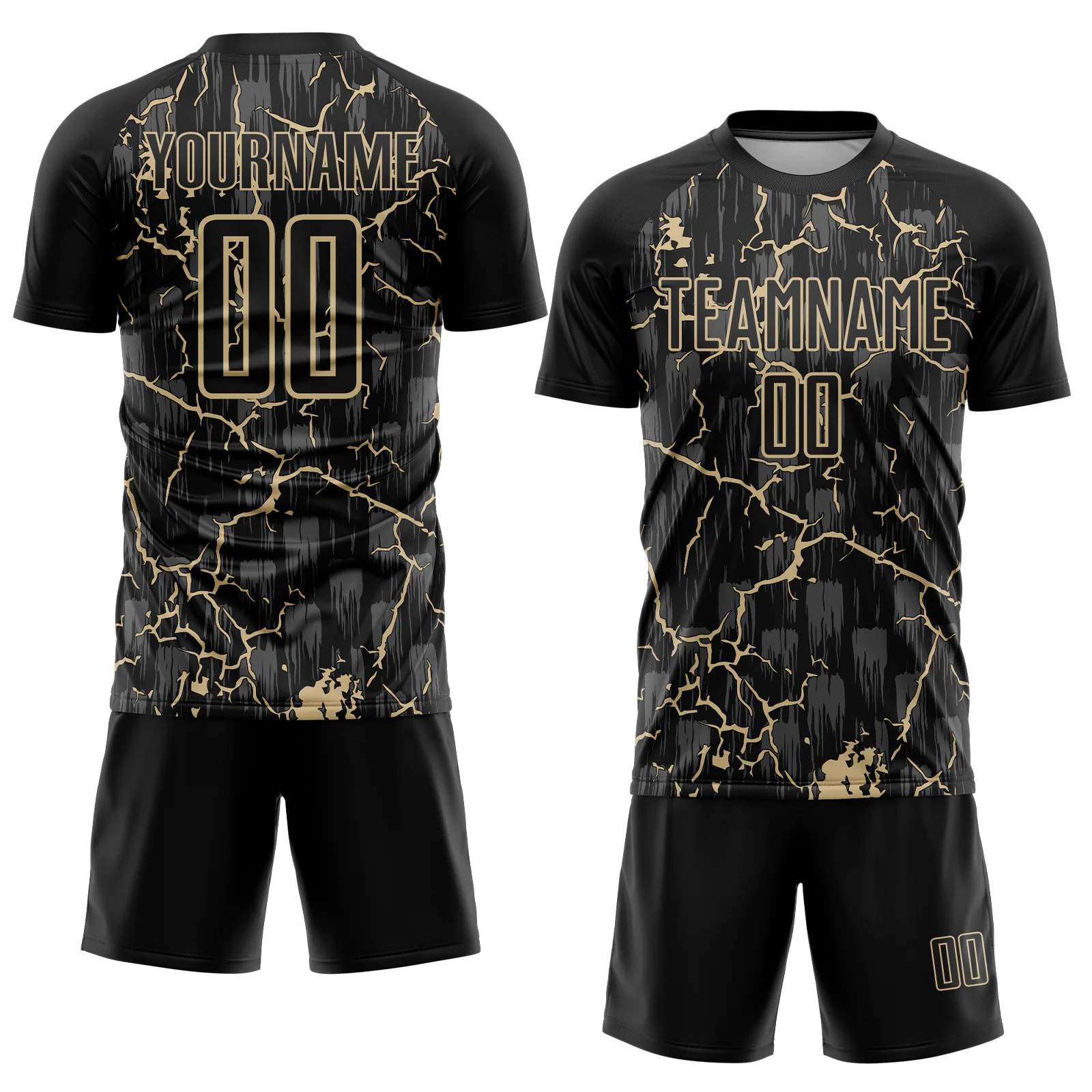 Custom Black Vegas Gold Lightning Sublimation Soccer Uniform Jersey - Image 2
