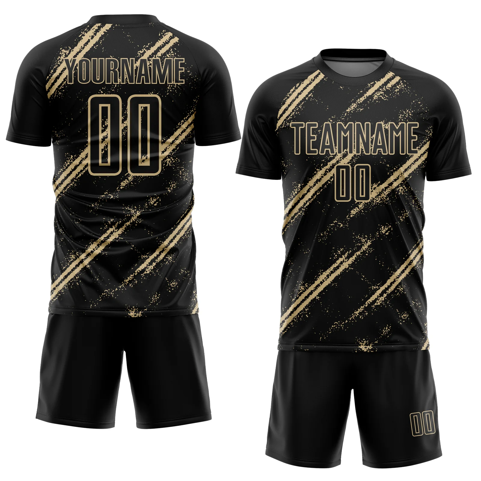 Custom Black Vegas Gold Abstract Fragment Art Splash Sublimation Soccer Uniform Jersey - Image 2