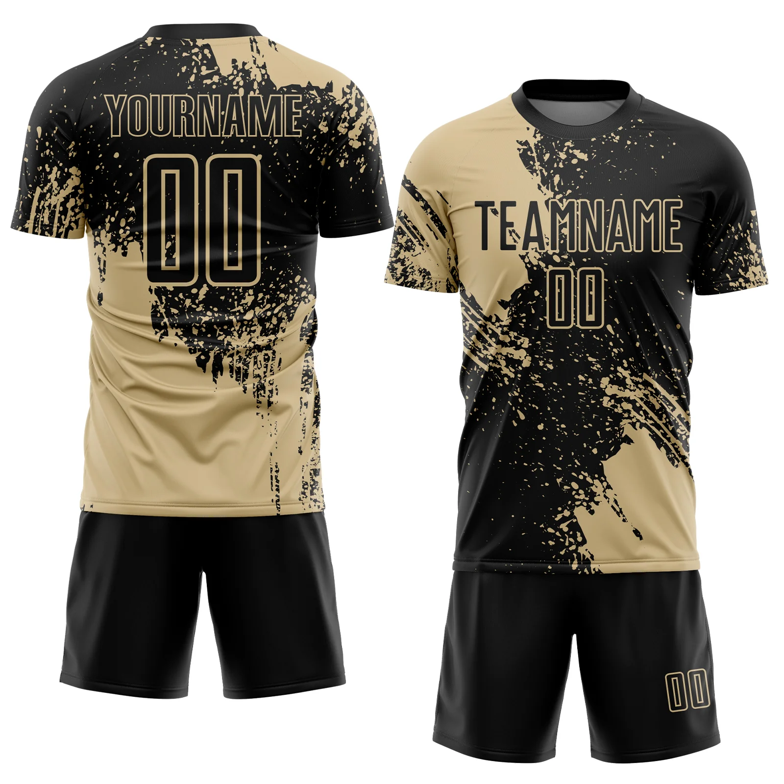 Custom Black Vegas Gold Abstract Brush Stroke Sports Sublimation Soccer Uniform Jersey - Image 2